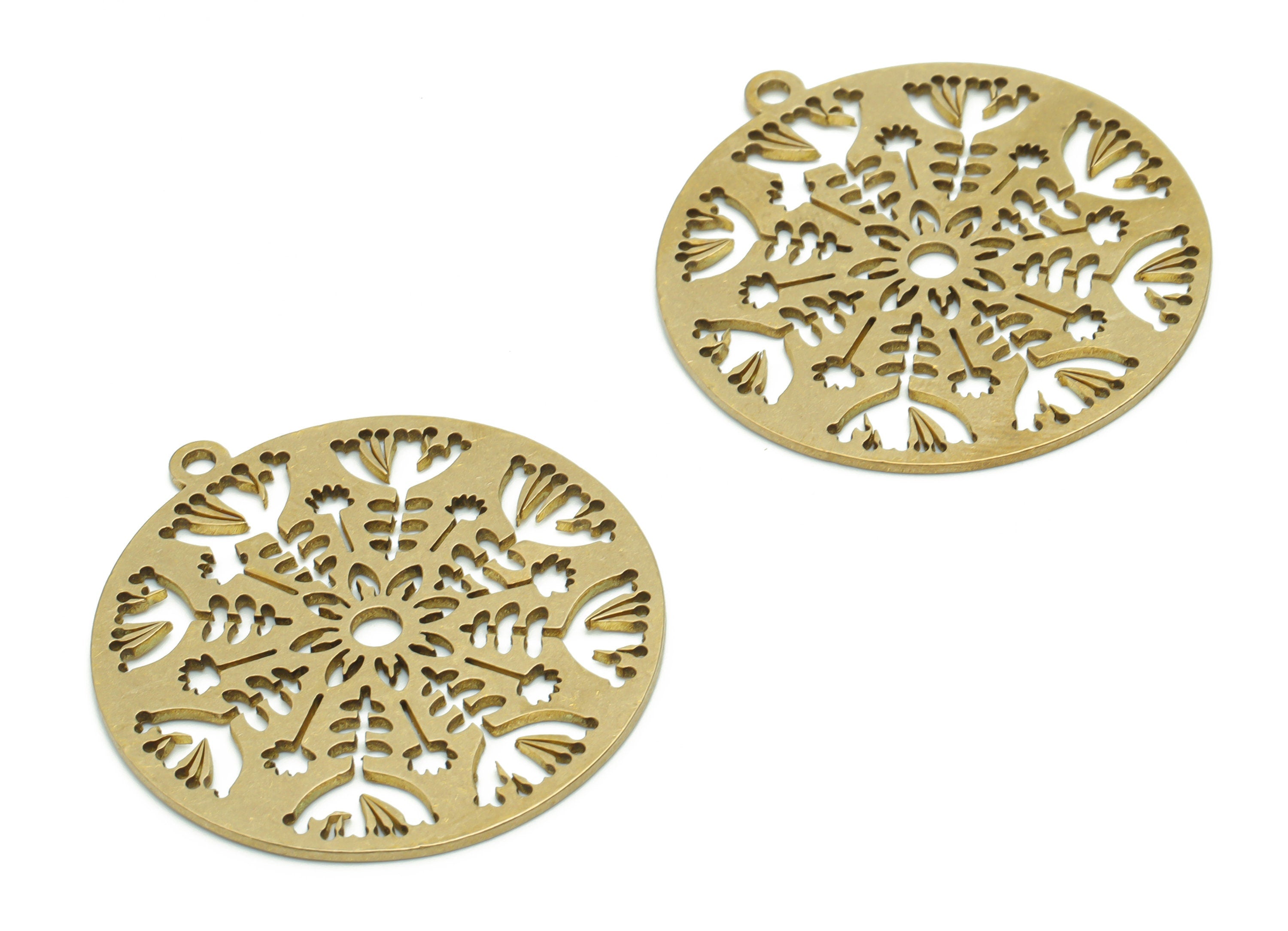 Brass Round Sun Earring Charms - Raw Brass Circle Flowers Pendant - Jewelry Making Supplies - 37.64x34.88x0.86mm - PPA0402 - DOMEDBAZAAR