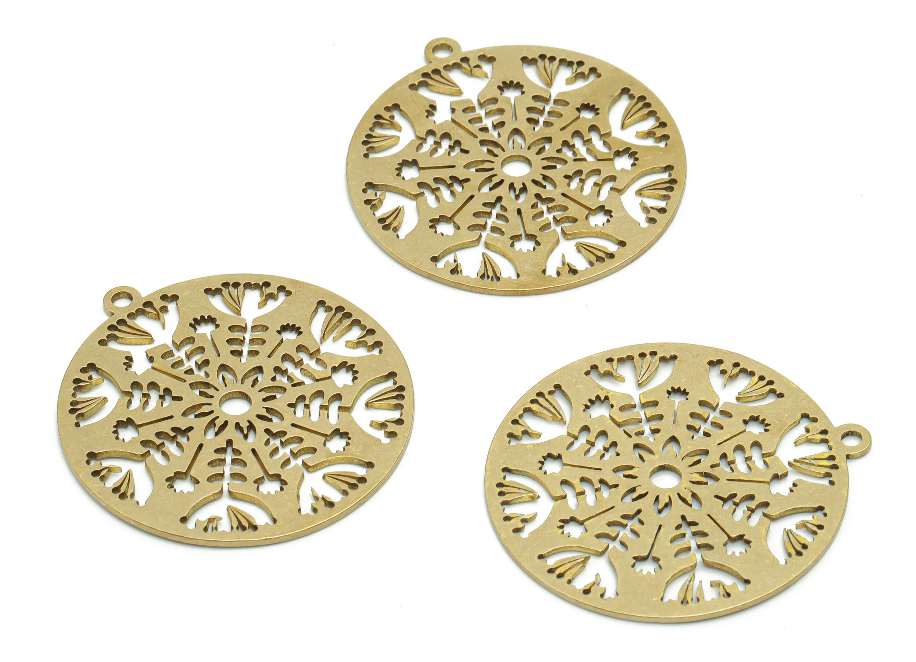 Brass Round Sun Earring Charms - Raw Brass Circle Flowers Pendant - Jewelry Making Supplies - 37.64x34.88x0.86mm - PPA0402 - DOMEDBAZAAR