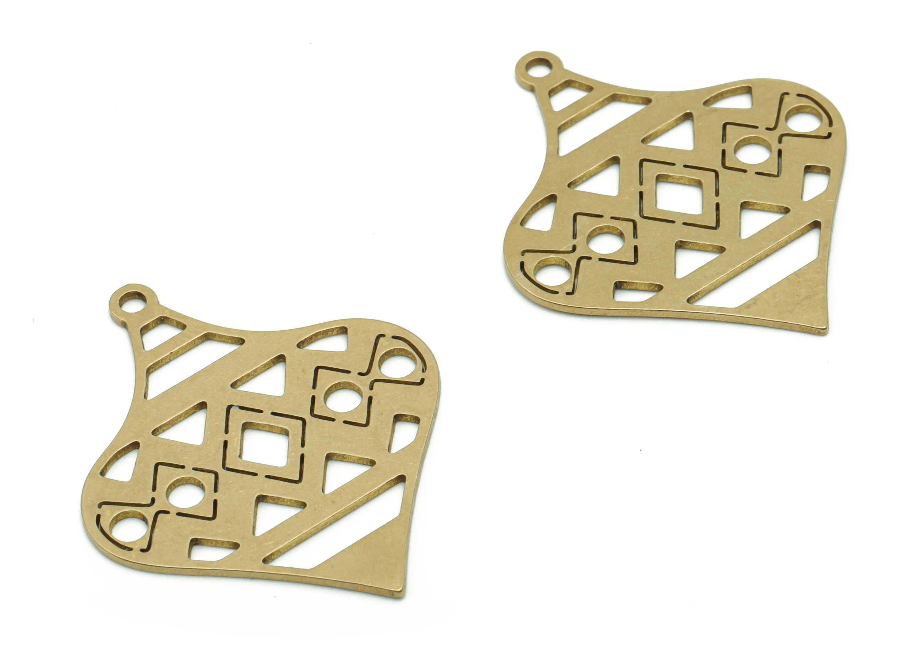 Brass Triangle Onion Round Earring Charms - Raw Brass Triangle Onion Round Pendant - Jewelry Supplies - 34.74x28.01x0.77mm - PPZ0114 - DOMEDBAZAAR