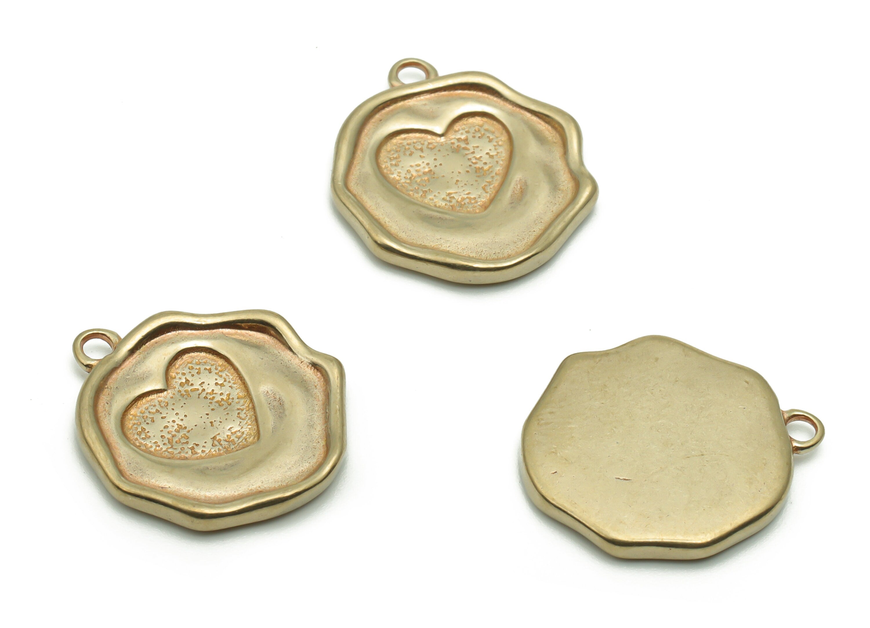 Brass Round Heart Earring Charms - Raw Brass Circle Heart Pendant - DIY Jewelry Making Supplies - 16.9x14.75x1.98mm - PP4956 - DOMEDBAZAAR
