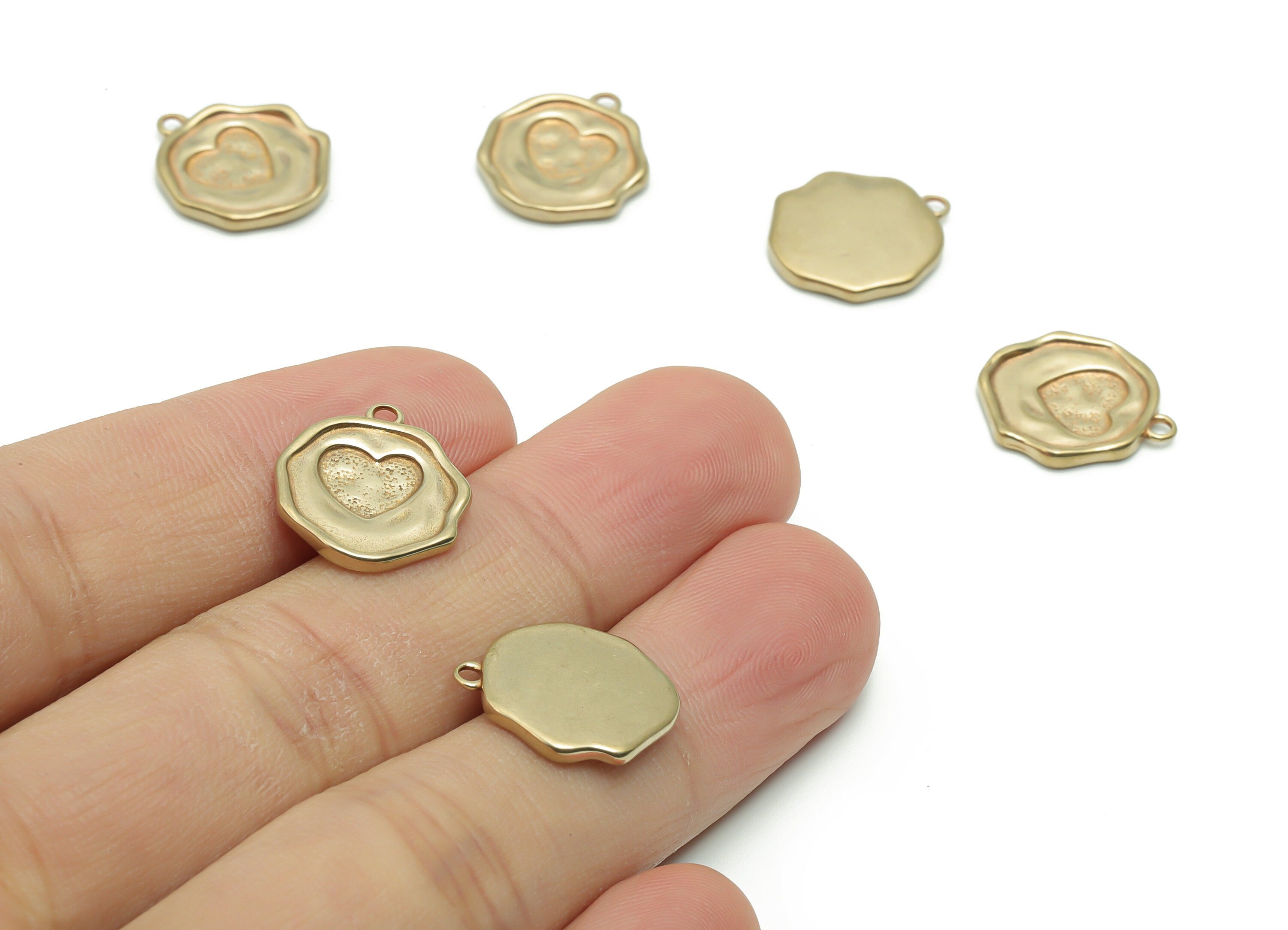 Brass Round Heart Earring Charms - Raw Brass Circle Heart Pendant - DIY Jewelry Making Supplies - 16.9x14.75x1.98mm - PP4956 - DOMEDBAZAAR