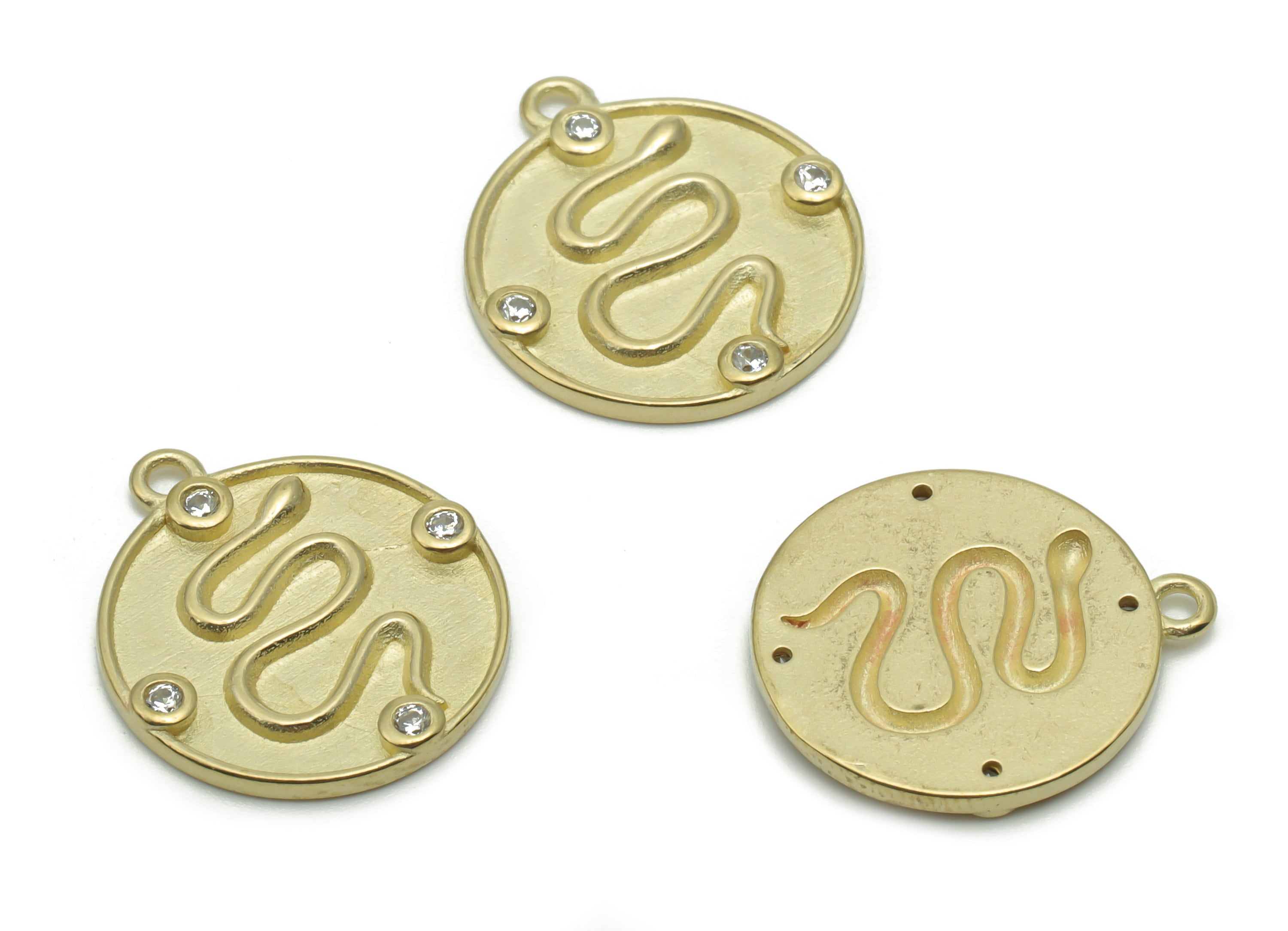 Brass Round Snake Earring Charms With Zircons - Raw Brass Sword Snake Pendant - Jewelry Making Supplies - 17.29x15.14x1.62mm - PP4958 - DOMEDBAZAAR