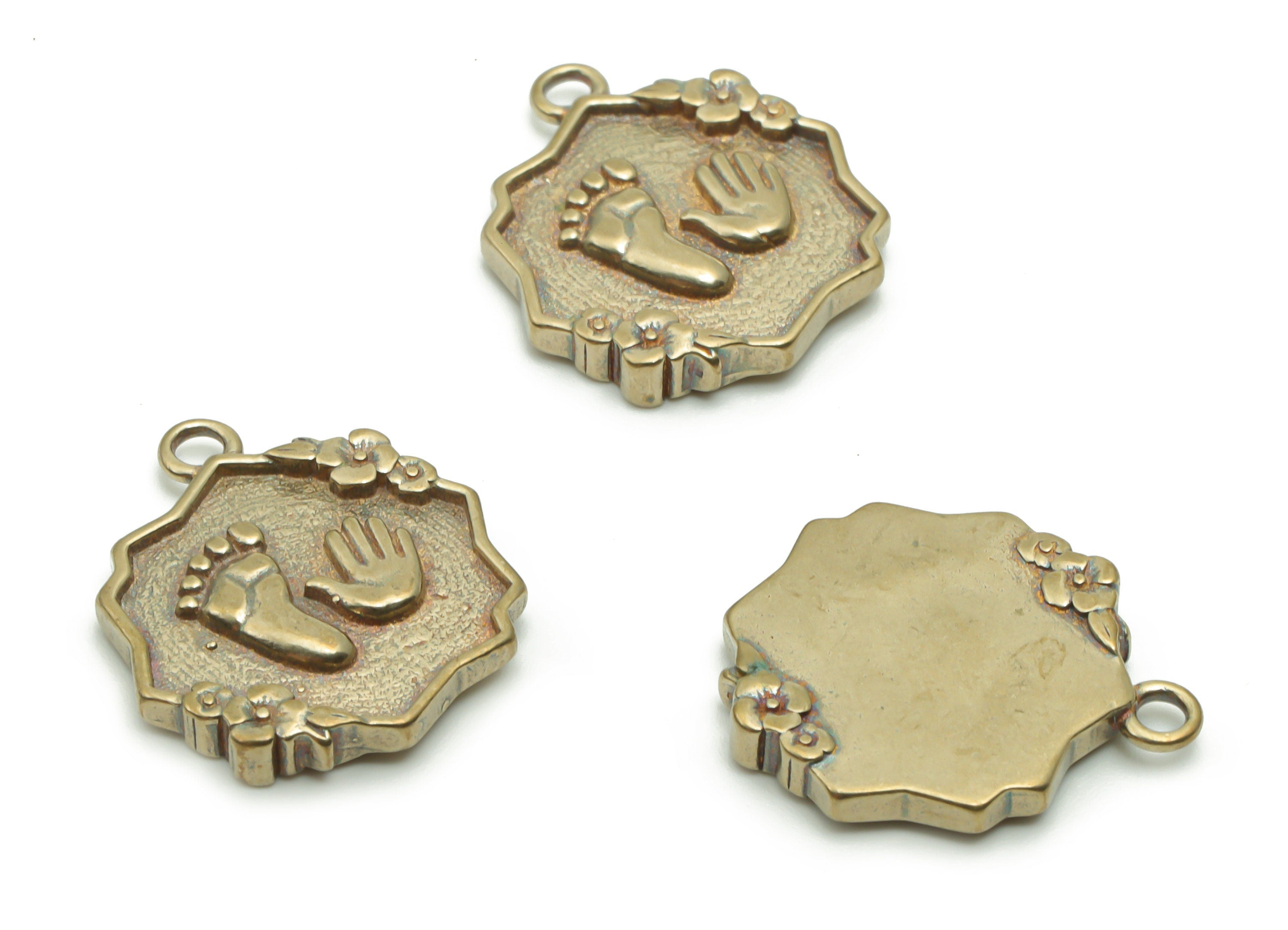 Brass Hexagon Flower Earring Charms - Raw Brass Hands and Feet Pendant - DIY Jewelry Making Supplies - 16.65x14.81x2.42mm - PP4960 - DOMEDBAZAAR
