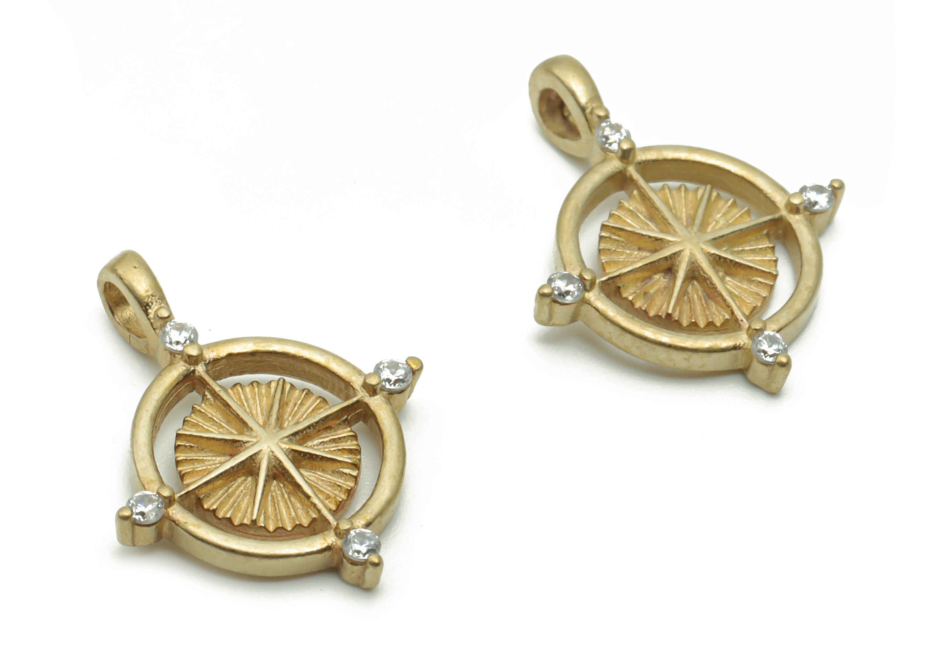 Brass Round Sun Earring Charms With Zircons - Raw Brass Circle Sun Pendant - Jewelry Making Supplies - 15.72x12.47x1.83mm - PP4955 - DOMEDBAZAAR