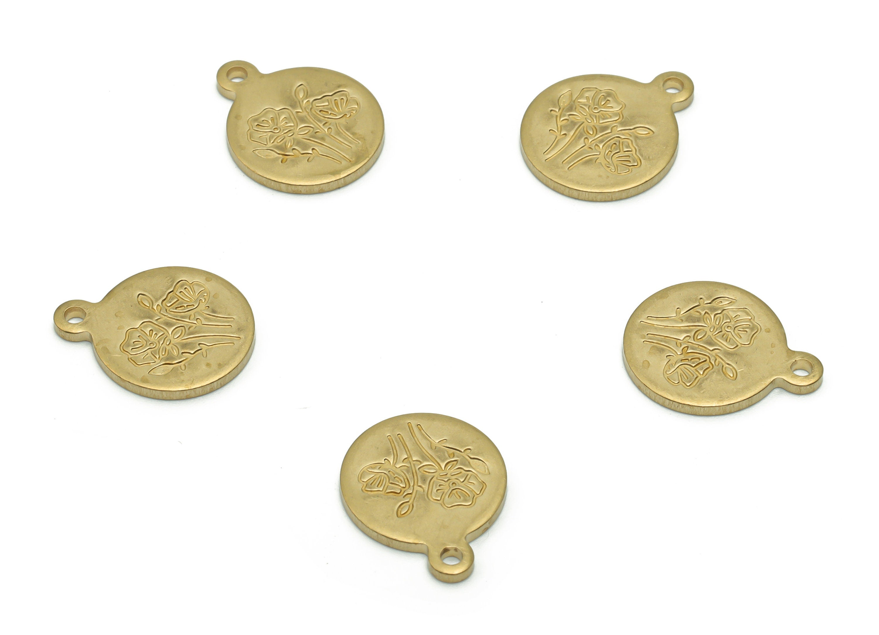 Brass Mini Round Flower Earring Charms - Raw Brass Flower Engraved Pendant - DIY Jewelry Making Supplies - 14.9x11.97x1.24mm - PP4968 - DOMEDBAZAAR