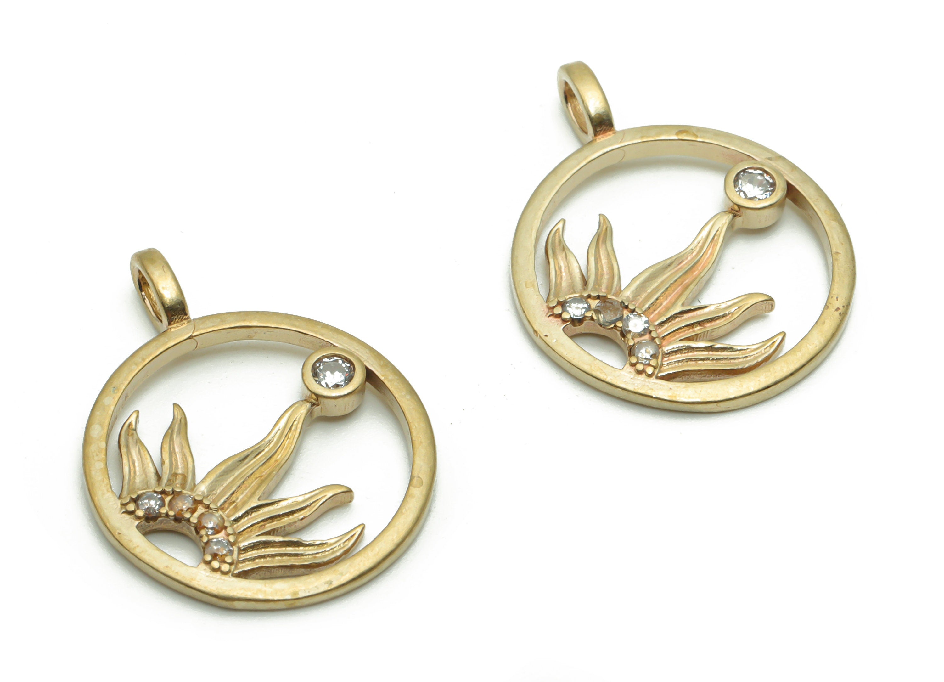 Brass Round Half Sun Earring Charms With Zircons - Raw Brass Circle Sunflower Pendant - Jewelry Making Supplies - 20.21x15.78x1.67mm -PP4953 - DOMEDBAZAAR