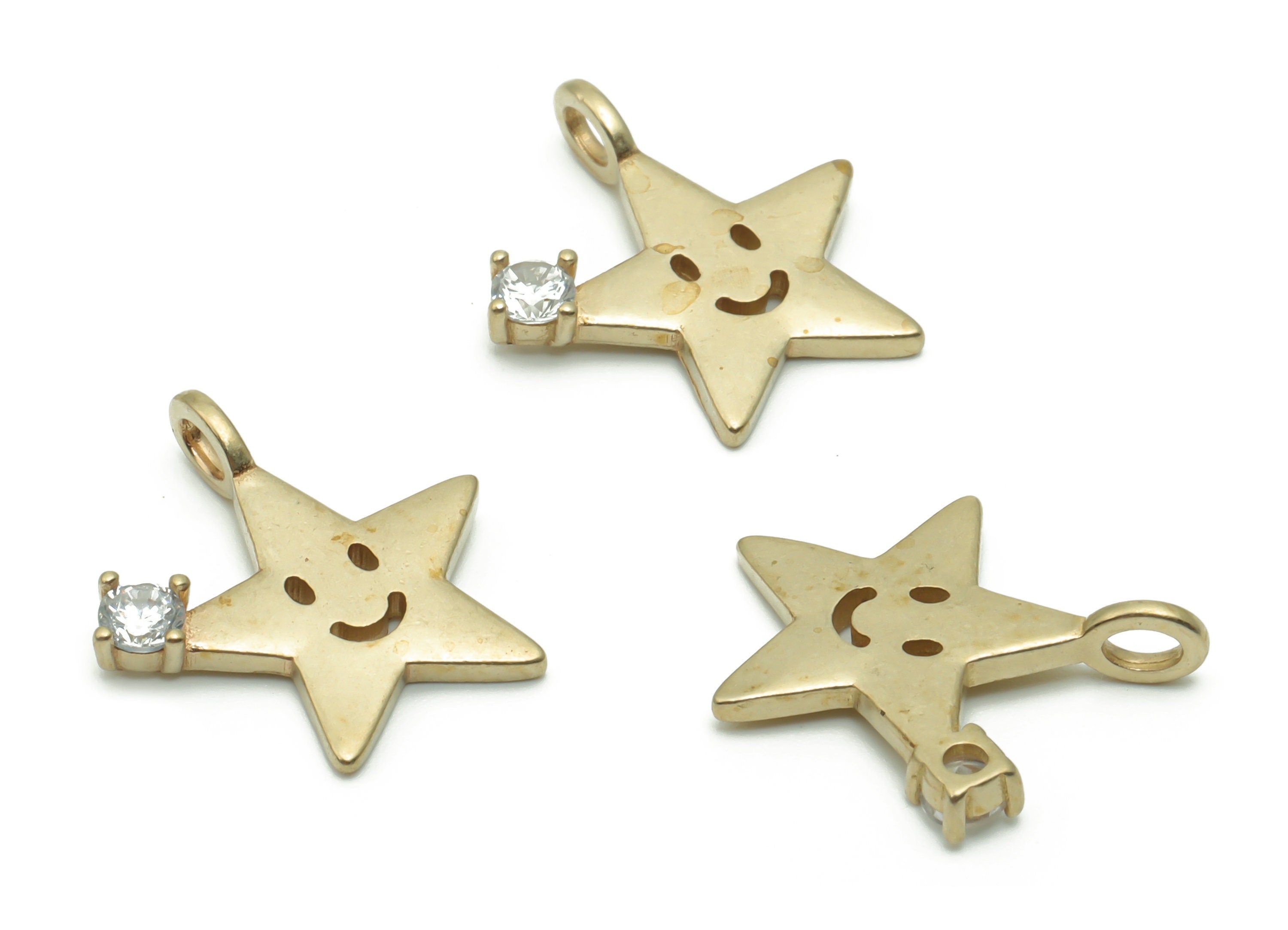 Brass Star Smiley Earring Charms With Zircons - Raw Brass Star Smiley Pendant - Jewelry Making Supplies - 16.69x15.54x2.31mm - PP4945 - DOMEDBAZAAR