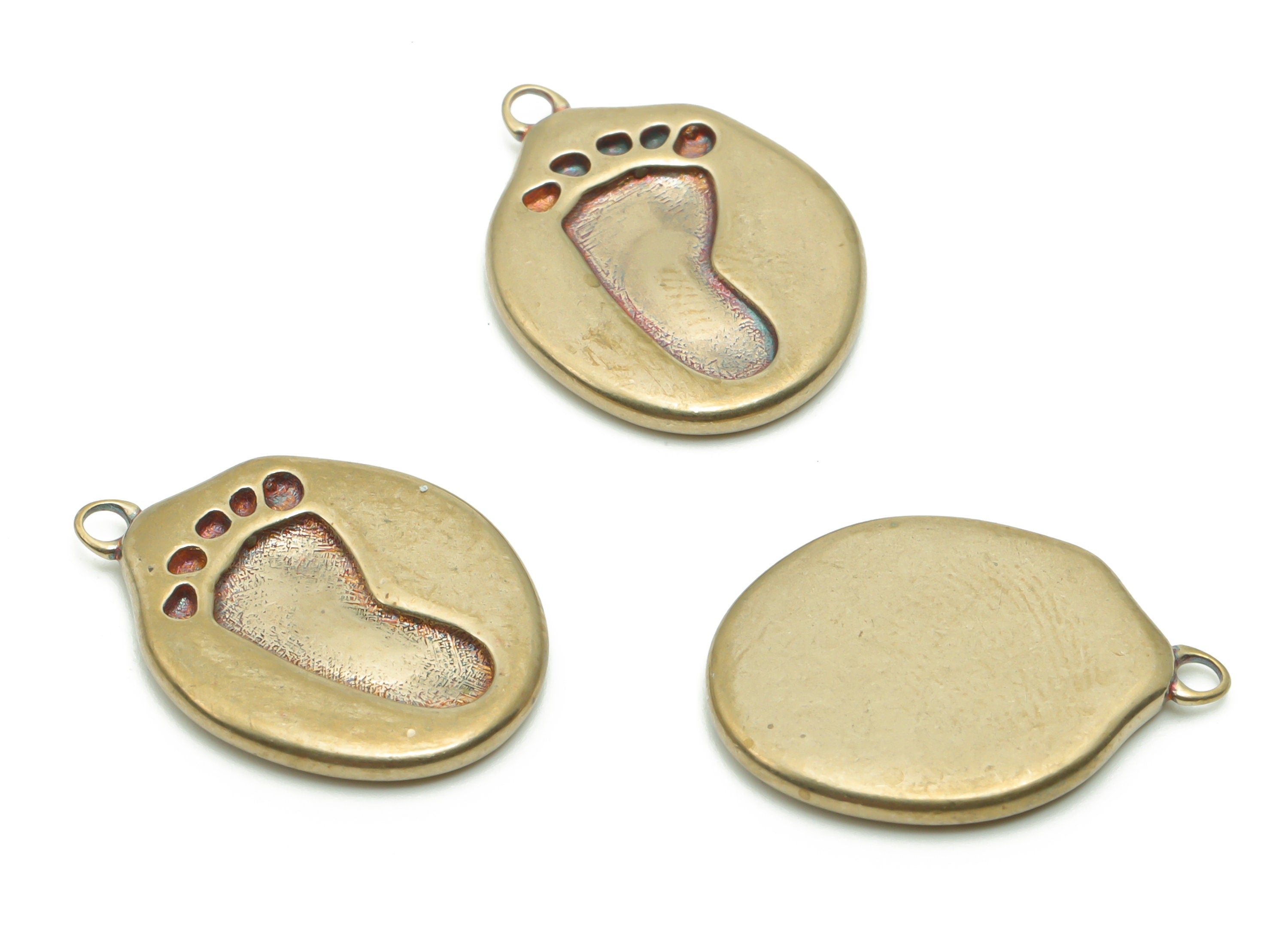 Brass Round Footprint Earring Charms - Raw Brass Circle Footprint Pendant - DIY Jewelry Making Supplies - 18.4x13.79x1.75mm - PP4961 - DOMEDBAZAAR