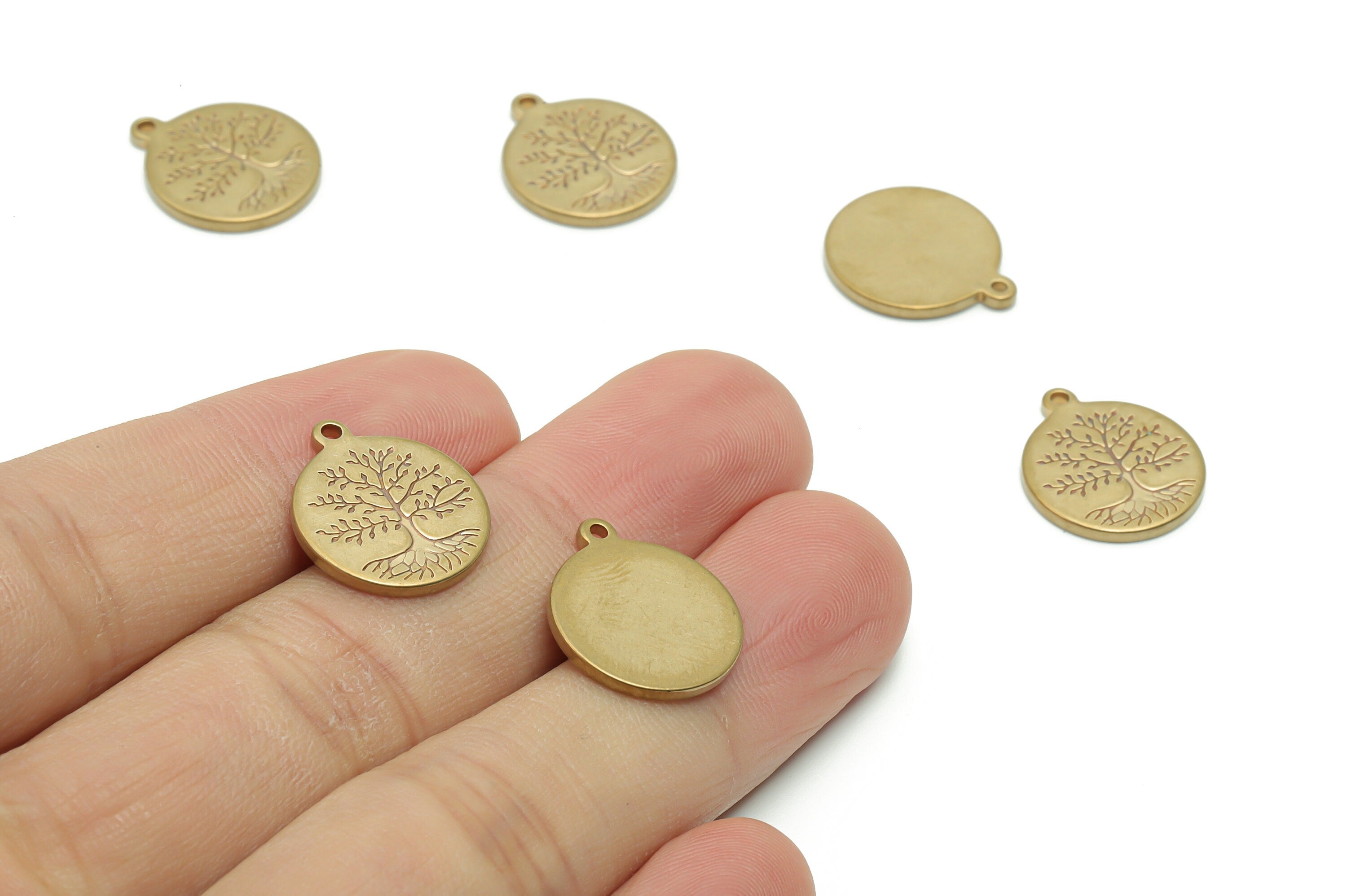 Brass Round Tree Root Earring Charms - Raw Brass Circle Tree Root Pendant - DIY Jewelry Making Supplies - 17.44x14.98x1.48mm - PP4966 - DOMEDBAZAAR