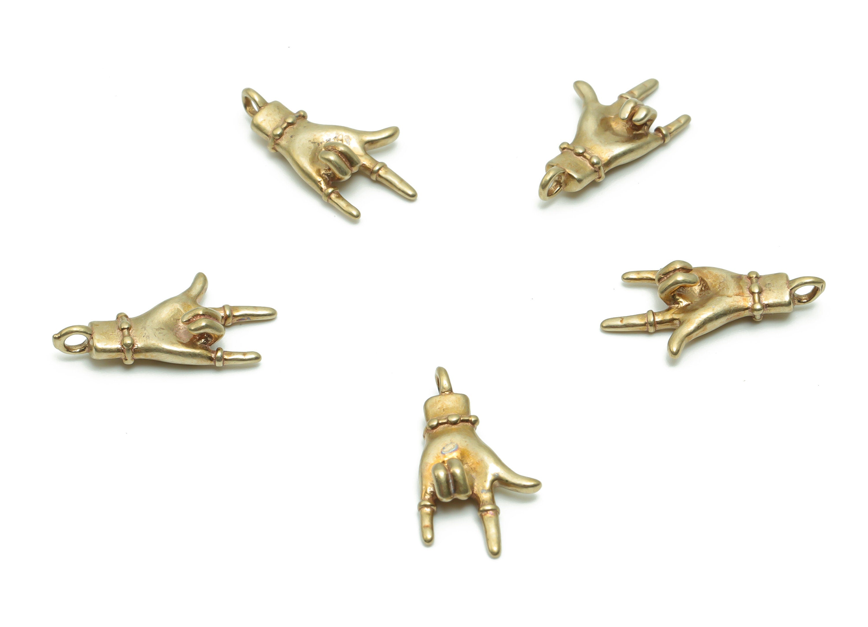 Brass Hand Sign Earring Charms - Raw Brass Love Hand Pendant - Jewelry Making Supplies - 17.77x9.72x2.97mm - PP4939 - DOMEDBAZAAR
