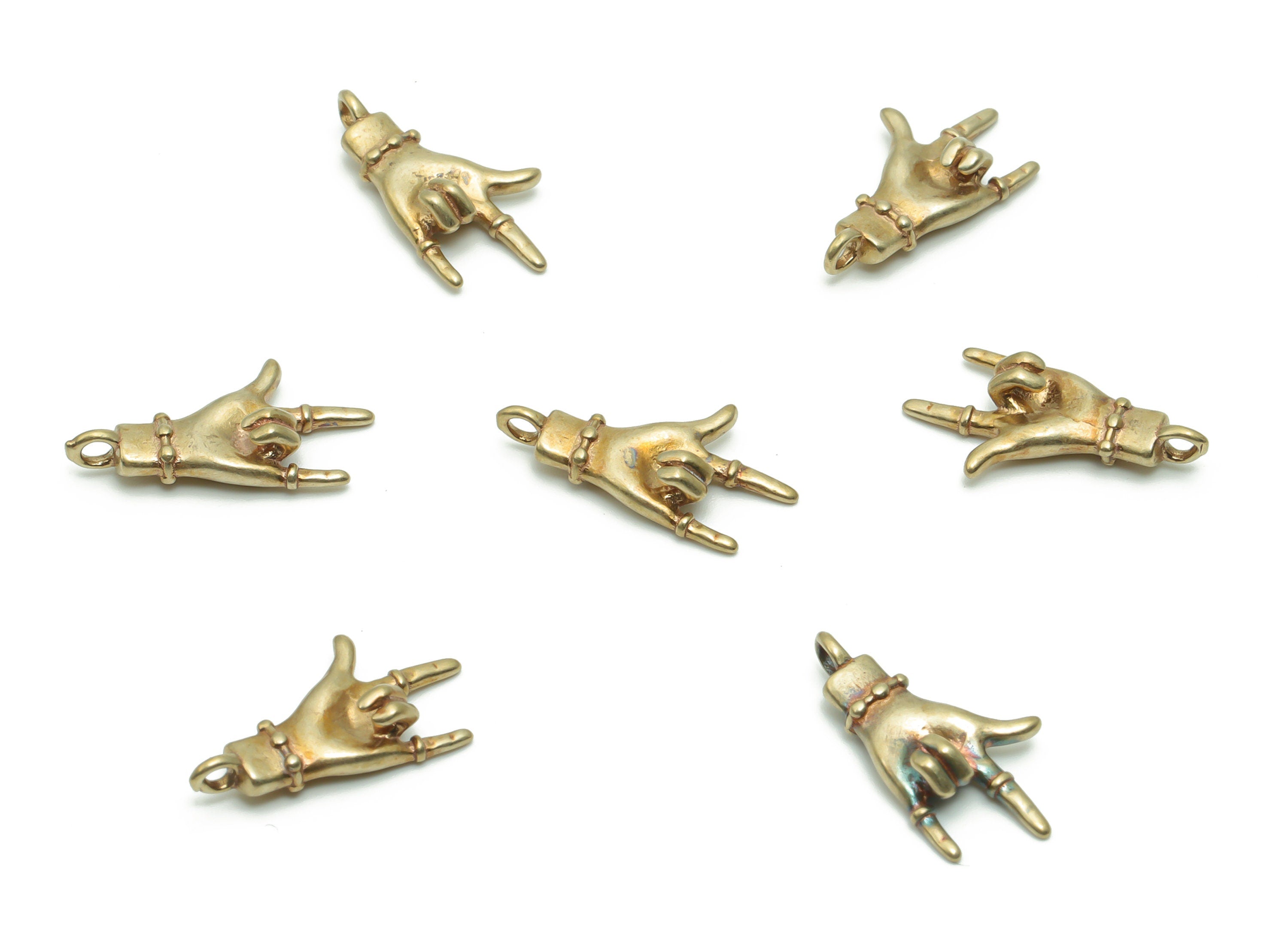 Brass Hand Sign Earring Charms - Raw Brass Love Hand Pendant - Jewelry Making Supplies - 17.77x9.72x2.97mm - PP4939 - DOMEDBAZAAR