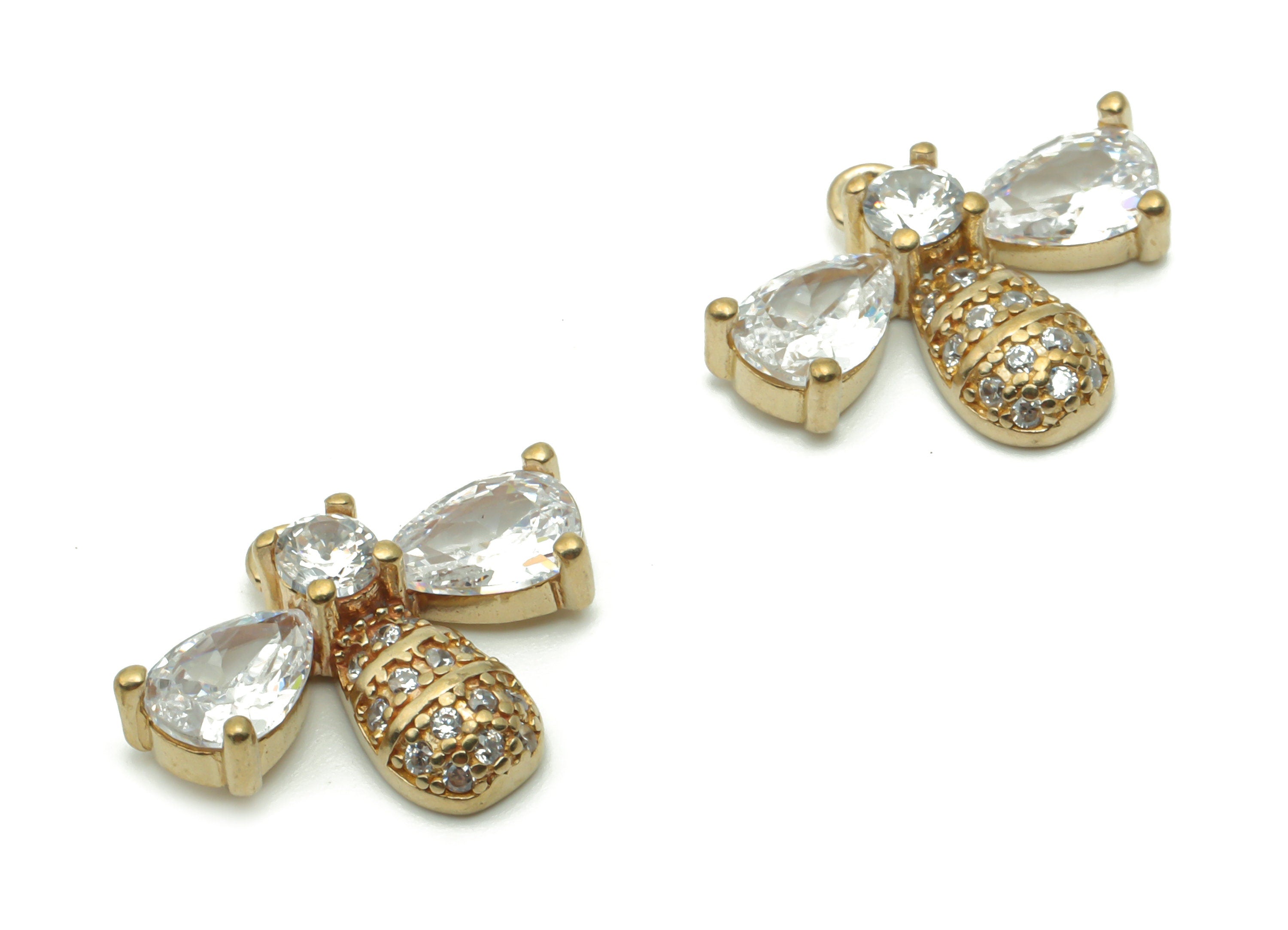 Brass Bee Earring Charms With Zircons - Raw Brass Bee Pendant - Jewelry Making Supplies - 14.96x11.68x3.52mm - PP4957 - DOMEDBAZAAR