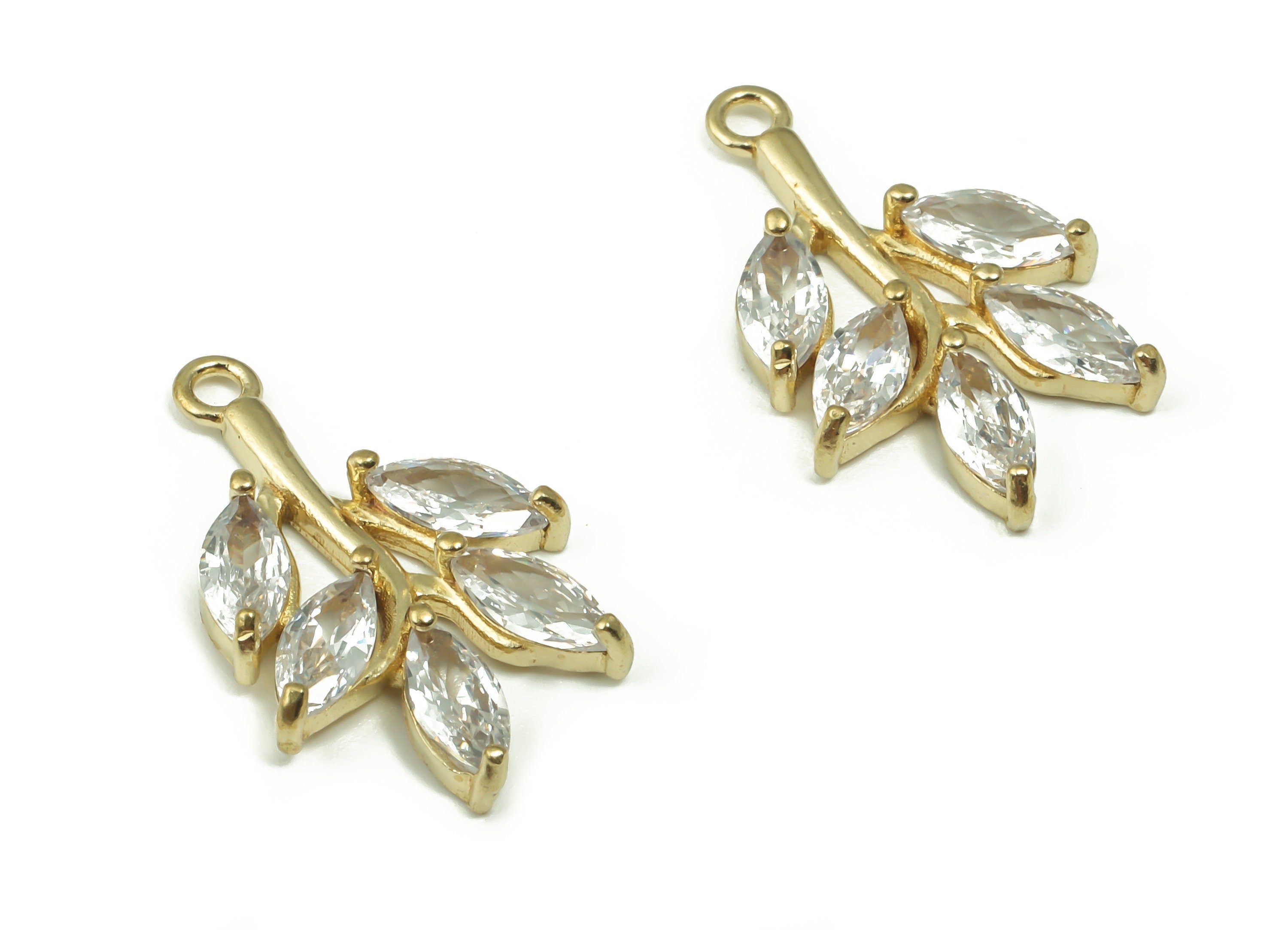 Raw Brass Tree Leaf Earring Charms – Zircon Leaves Pendant Charm - Gift for Her - Jewelry Making Supplies - 20.61x12.54x2.86mm -  PP4864 - DOMEDBAZAAR