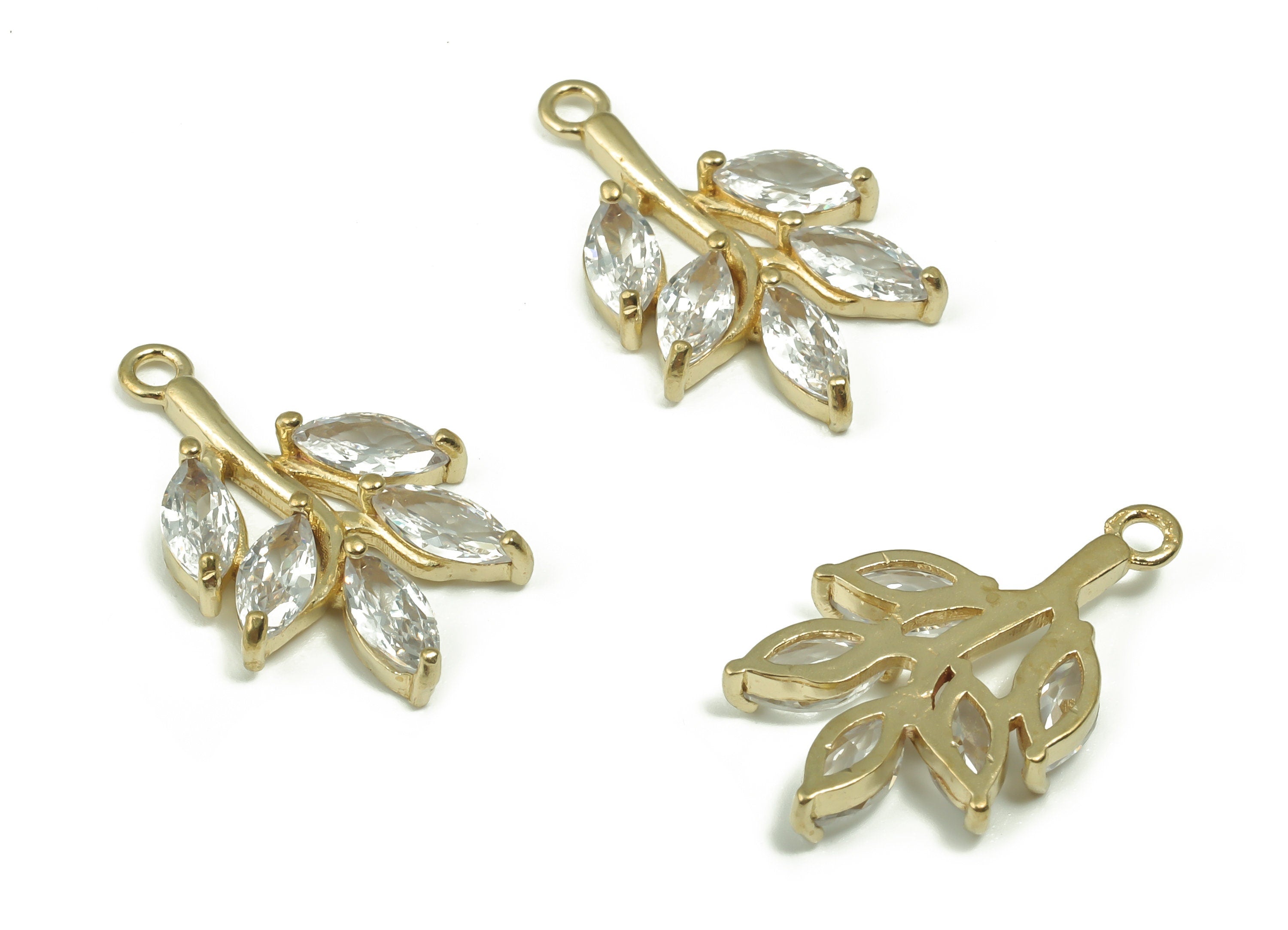 Raw Brass Tree Leaf Earring Charms – Zircon Leaves Pendant Charm - Gift for Her - Jewelry Making Supplies - 20.61x12.54x2.86mm -  PP4864 - DOMEDBAZAAR