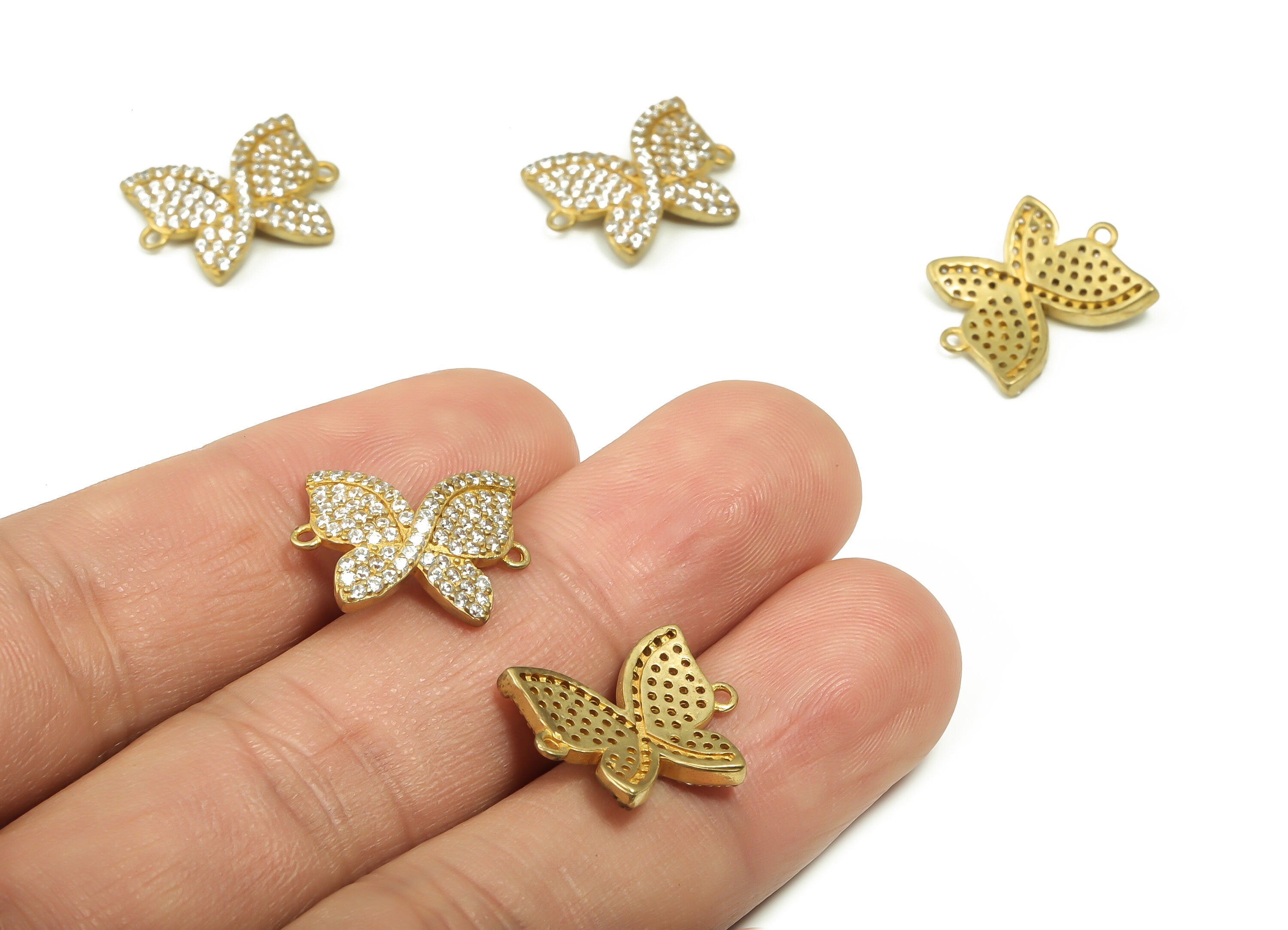 Raw Brass Butterfly Pendant Connector – Zircon Butterfly Charms – Butterfly Bracelet Charm - Jewelry Supplies - 17.42x13.97x2.41mm - PP4871 - DOMEDBAZAAR