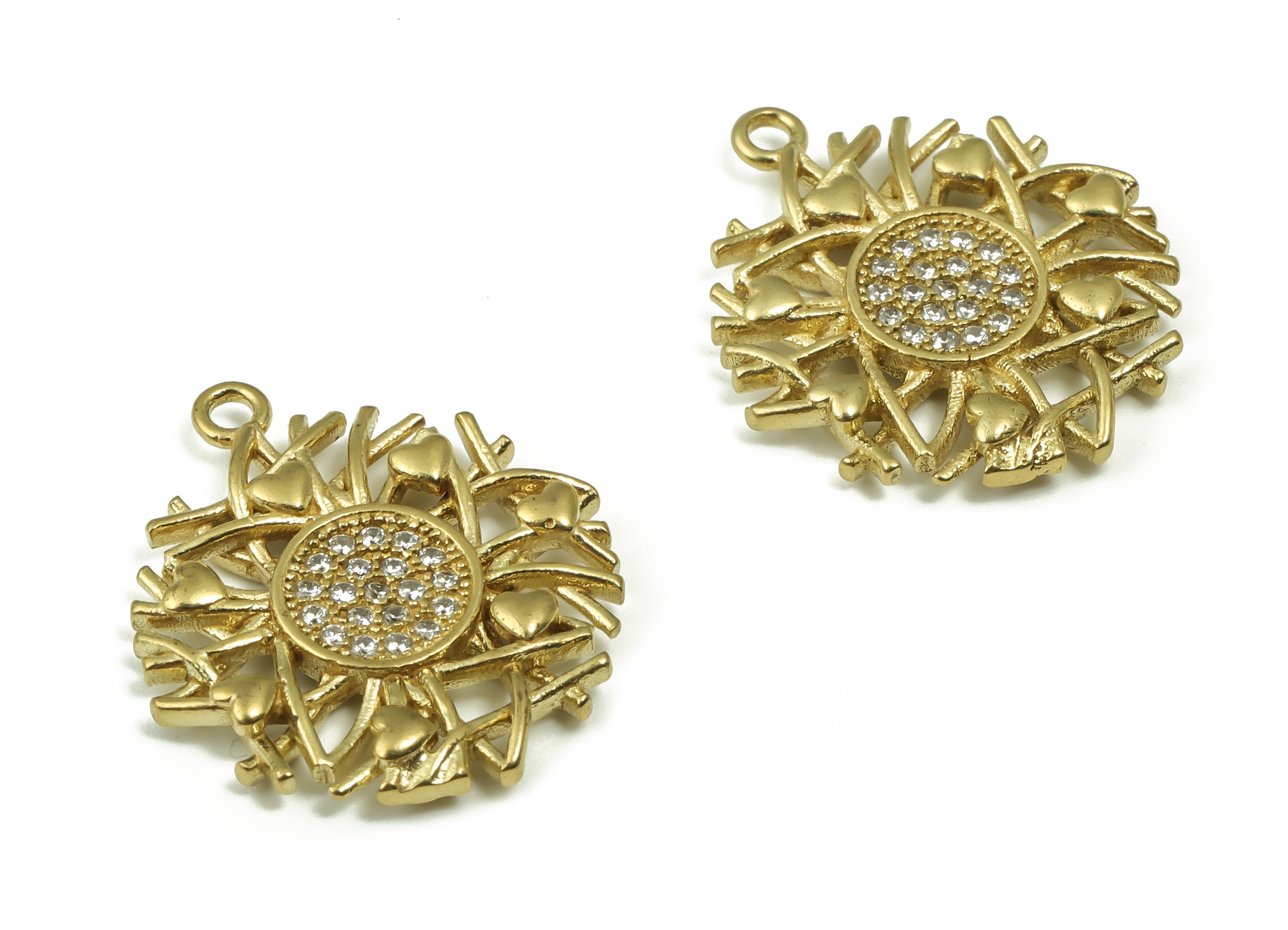 Raw Brass Branches Earring Charms with Zircon – Brass Delicate Flower Charm Pendant – Jewelry Making Supplies - 19.78x17.56x2.71mm - PP4868 - DOMEDBAZAAR