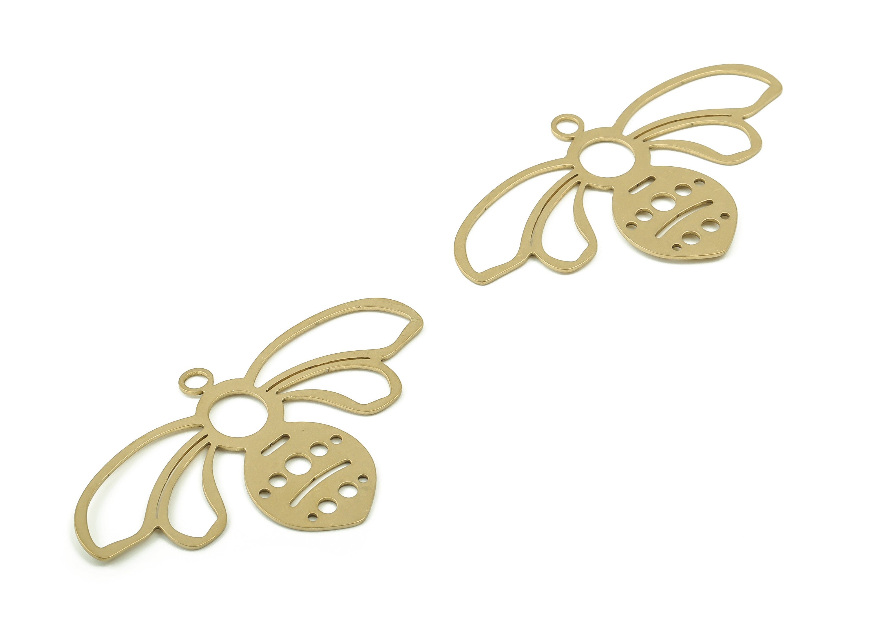 Brass Bee Earring Charms - Raw Brass Bee Pendant - Laser Cut Charms - DIY Jewelry Making Supplies - 54.94x32.45x0.71mm - PP4891 - DOMEDBAZAAR