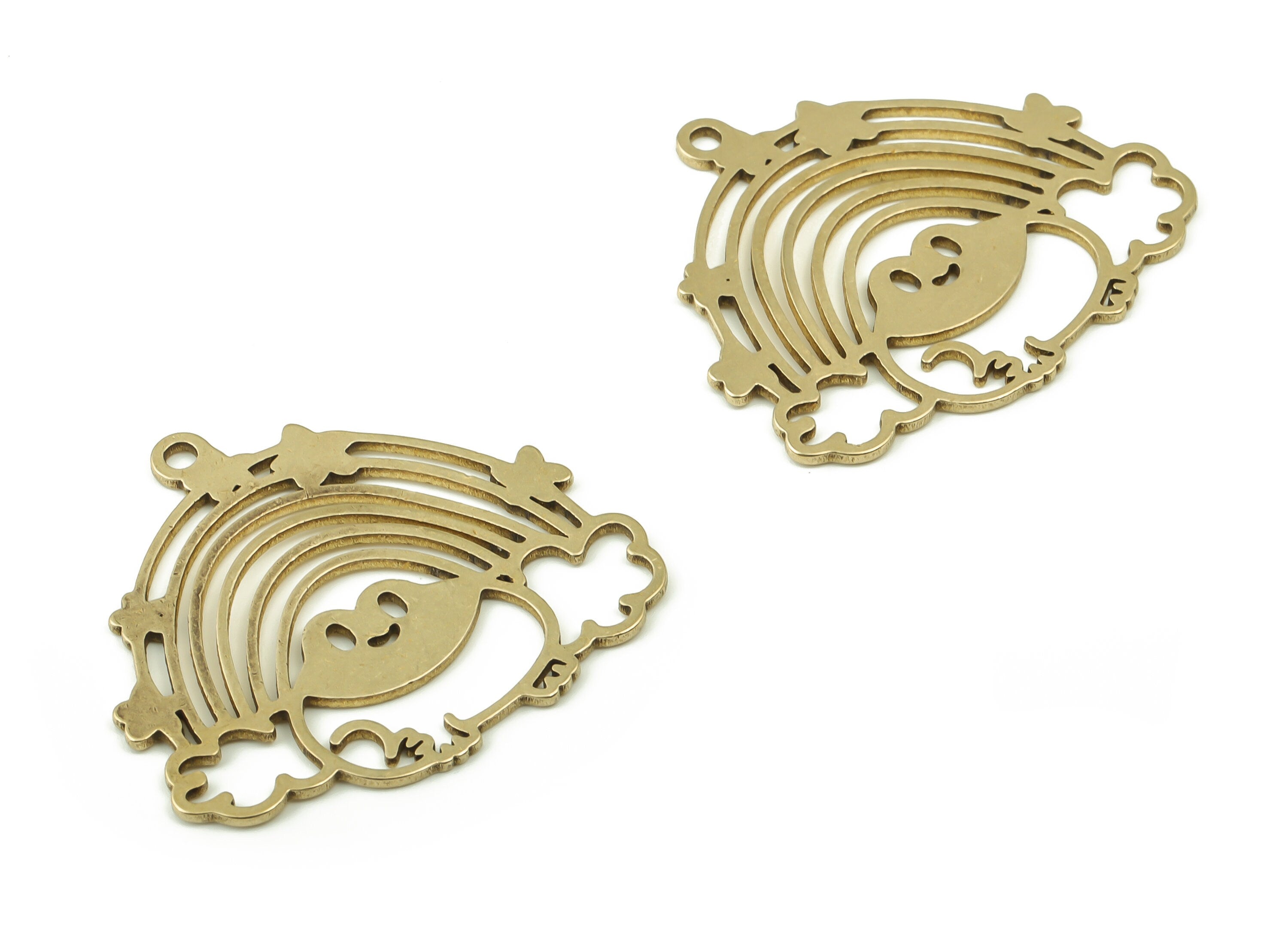Brass Rainbow Frog Earring Charms - Raw Brass Star Cloud Pendant - Jewelry Making Supplies - 34.71x31.26x0.89mm - PPZ0025 - DOMEDBAZAAR