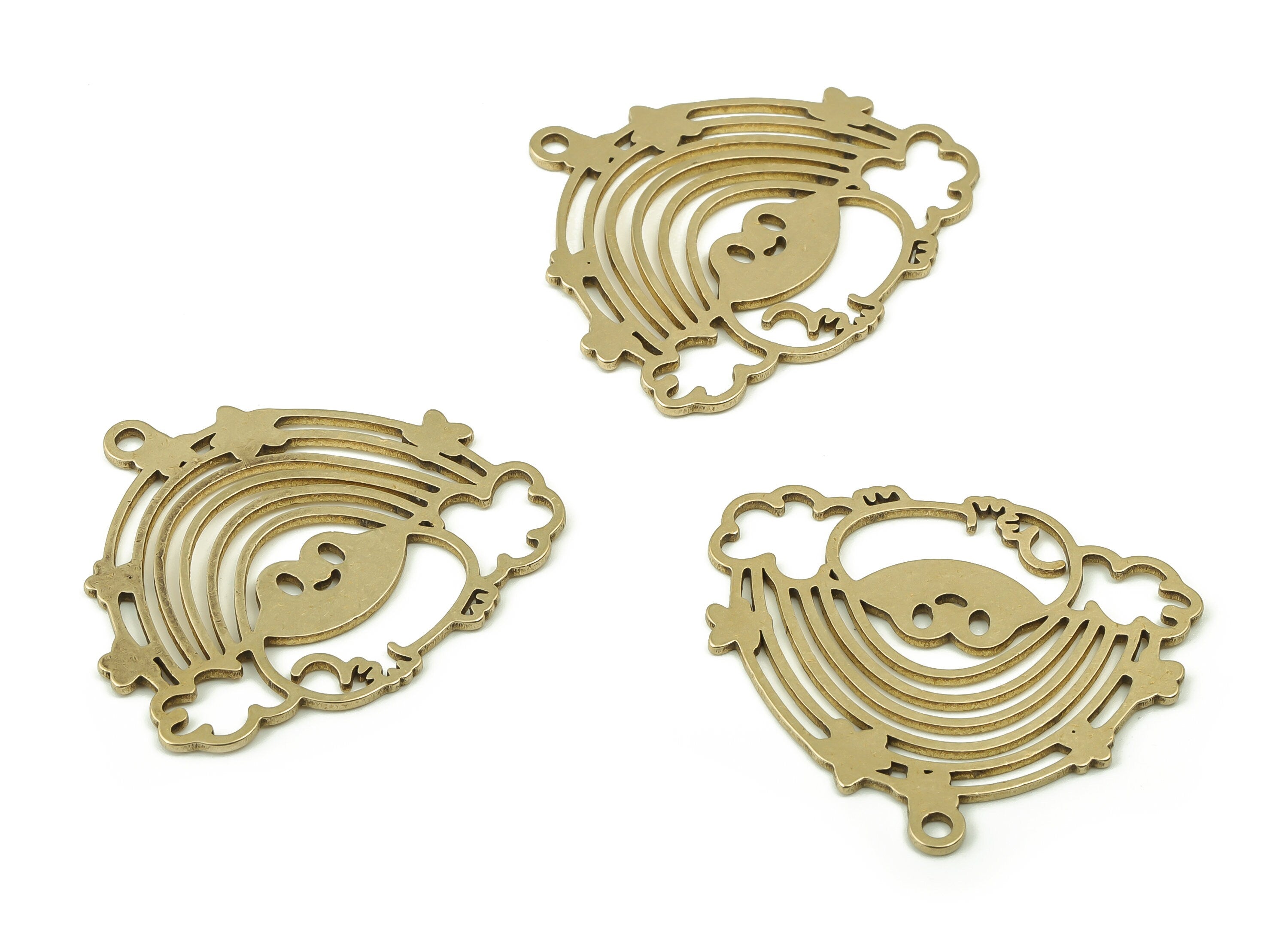 Brass Rainbow Frog Earring Charms - Raw Brass Star Cloud Pendant - Jewelry Making Supplies - 34.71x31.26x0.89mm - PPZ0025 - DOMEDBAZAAR