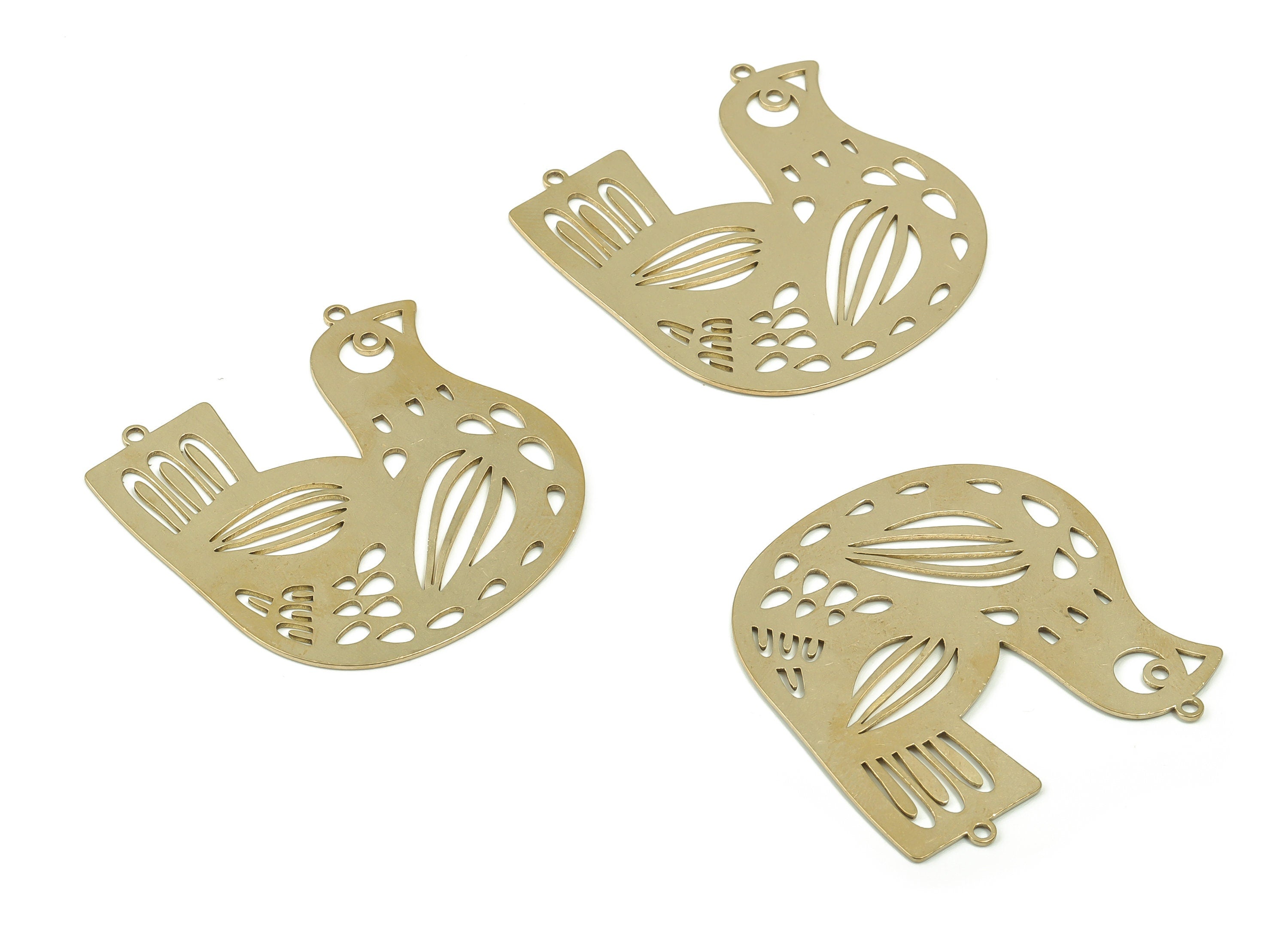 Brass Flying Bird Earring Connectors - Raw Brass Chicken Charms and Pendant - Jewelry Making Supplies - 40.63x39.02x0.67mm - PPA0026 - DOMEDBAZAAR