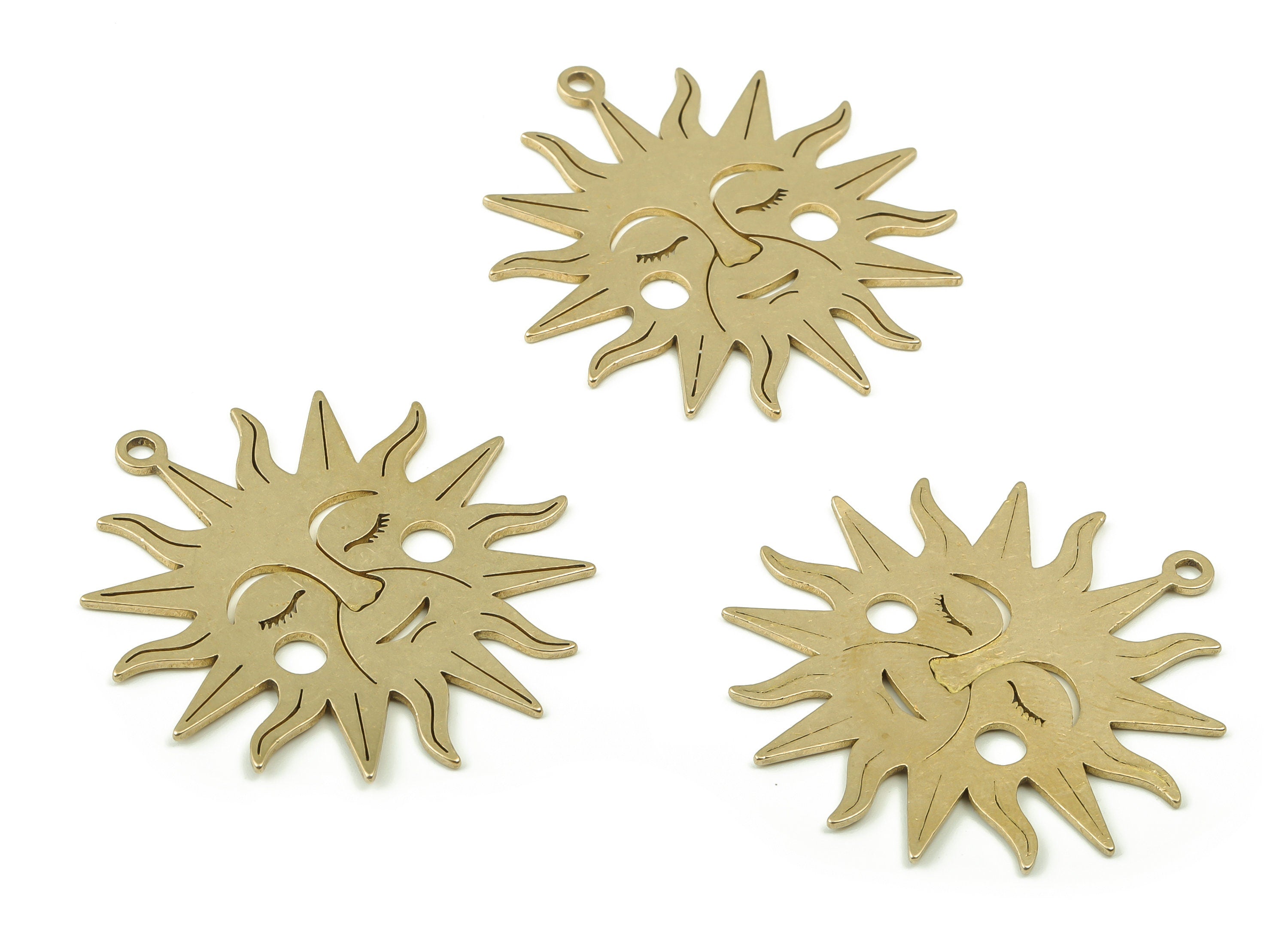 Brass Sleeping Sun Earring Charms - Raw Brass Wise Sun Pendant - DIY Jewelry Making Supplies - 40.27x37.55x0.88mm - PPA0182 - DOMEDBAZAAR