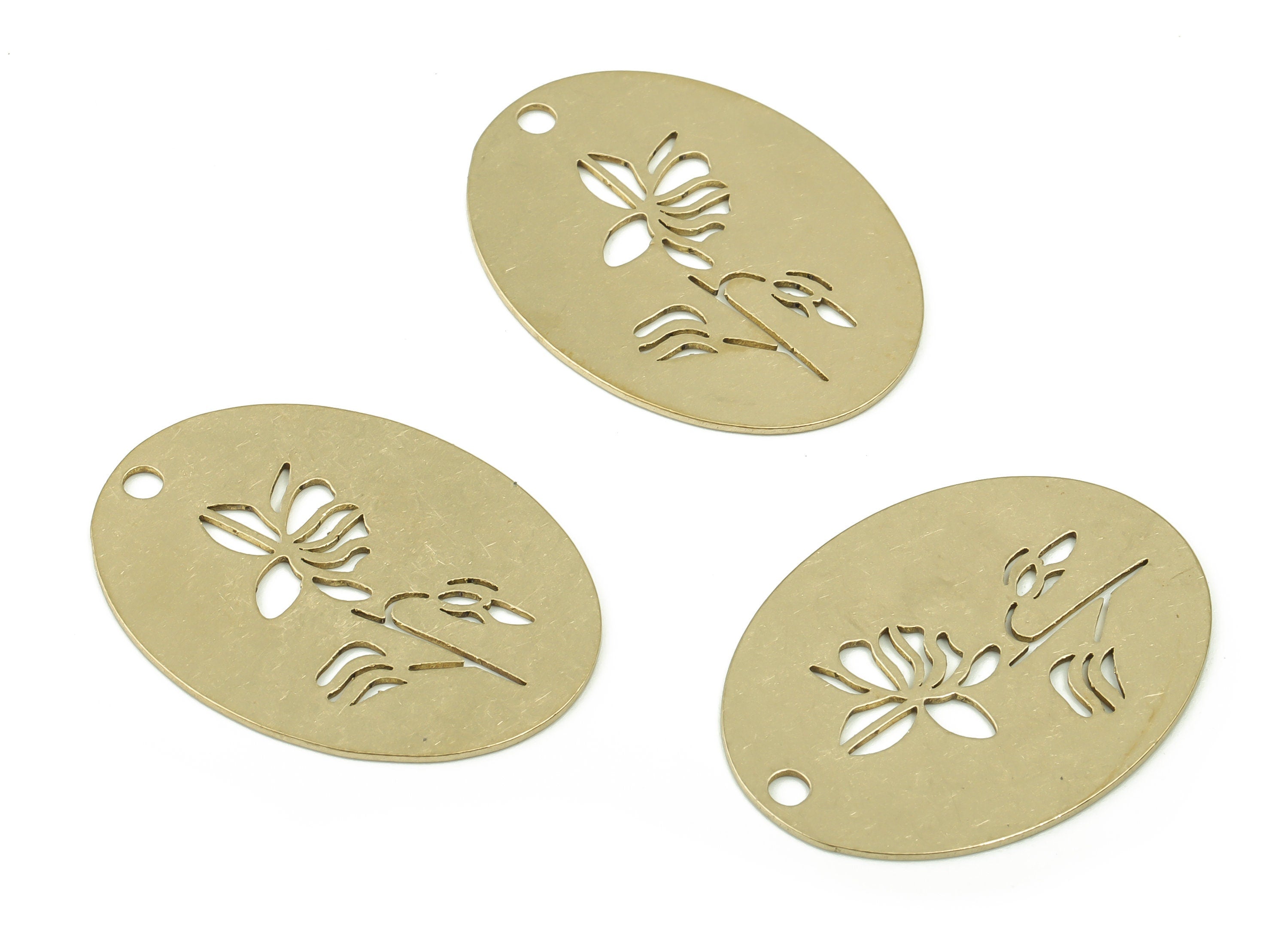 Raw Brass Oval Earring Charms - Brass Disc Flower Pendant Charm - Laser Cut Charms - DIY Jewelry Making Supplies - 29.86x22.01x0.57mm-PP4877 - DOMEDBAZAAR