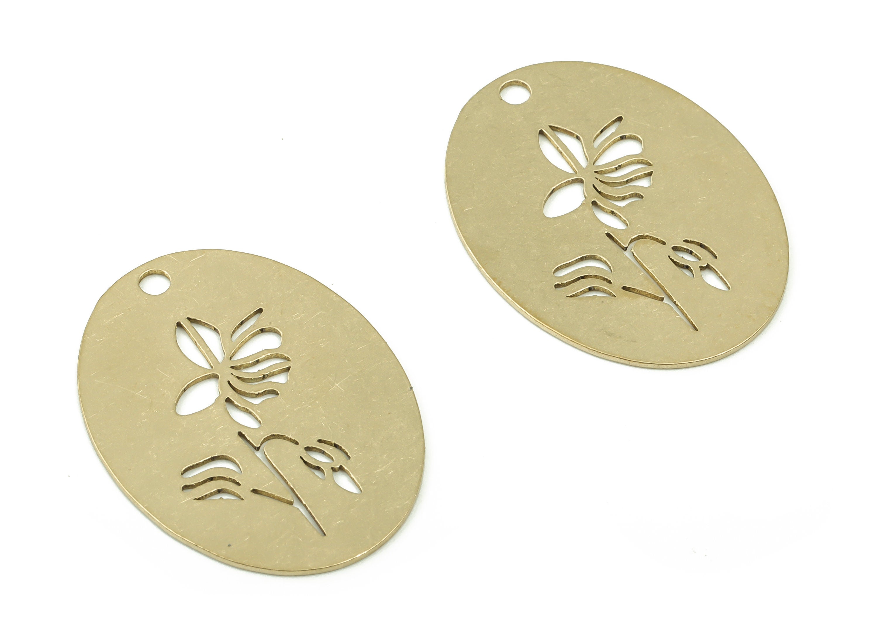 Raw Brass Oval Earring Charms - Brass Disc Flower Pendant Charm - Laser Cut Charms - DIY Jewelry Making Supplies - 29.86x22.01x0.57mm-PP4877 - DOMEDBAZAAR