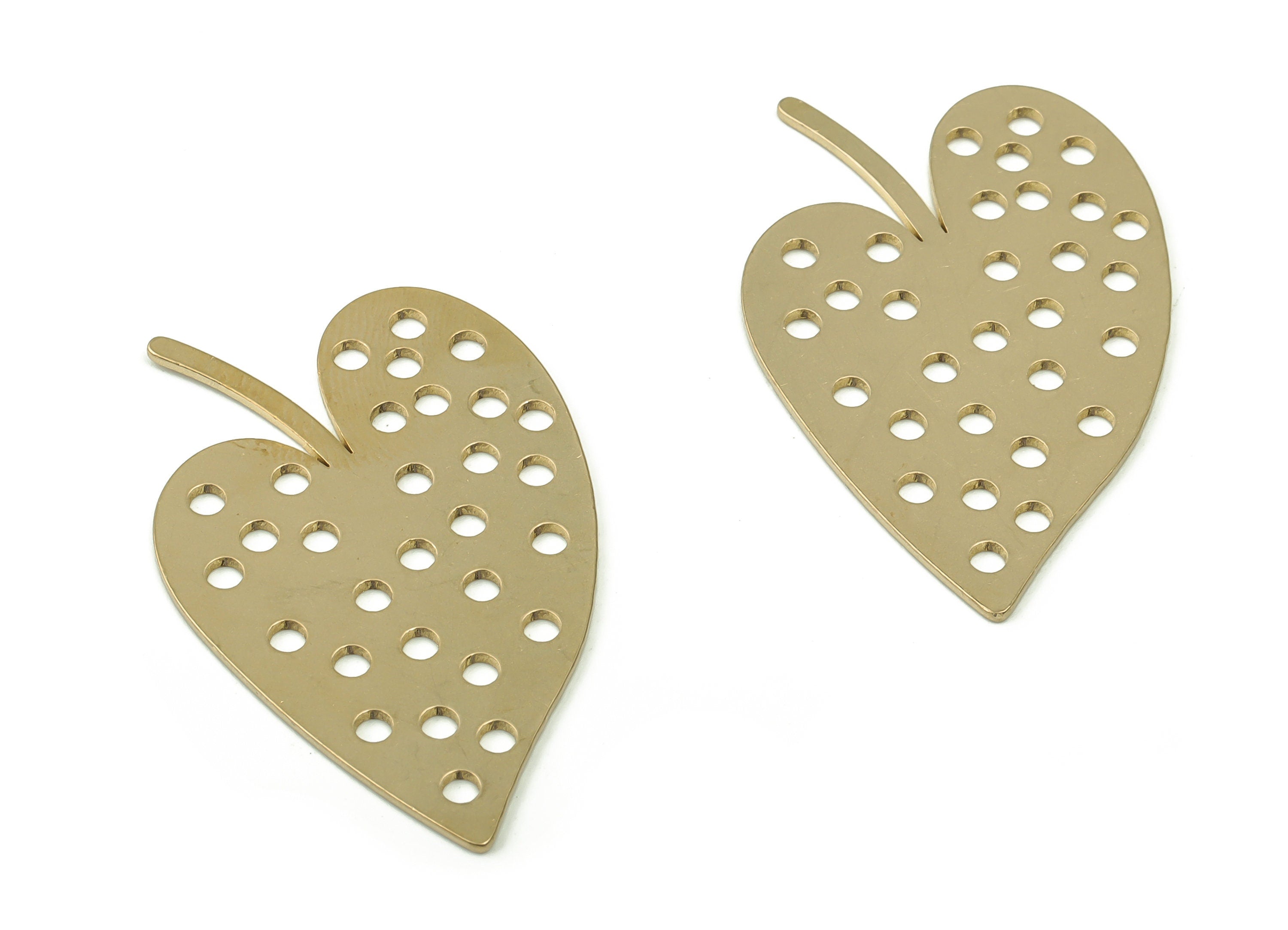 Raw Brass Strawberry Earring Charms - Brass Dainty Fruit Charm - Brass Leaf Charm - Jewelry Making Supplies - 39.72x25.11x0.8mm- PPA0044 - DOMEDBAZAAR