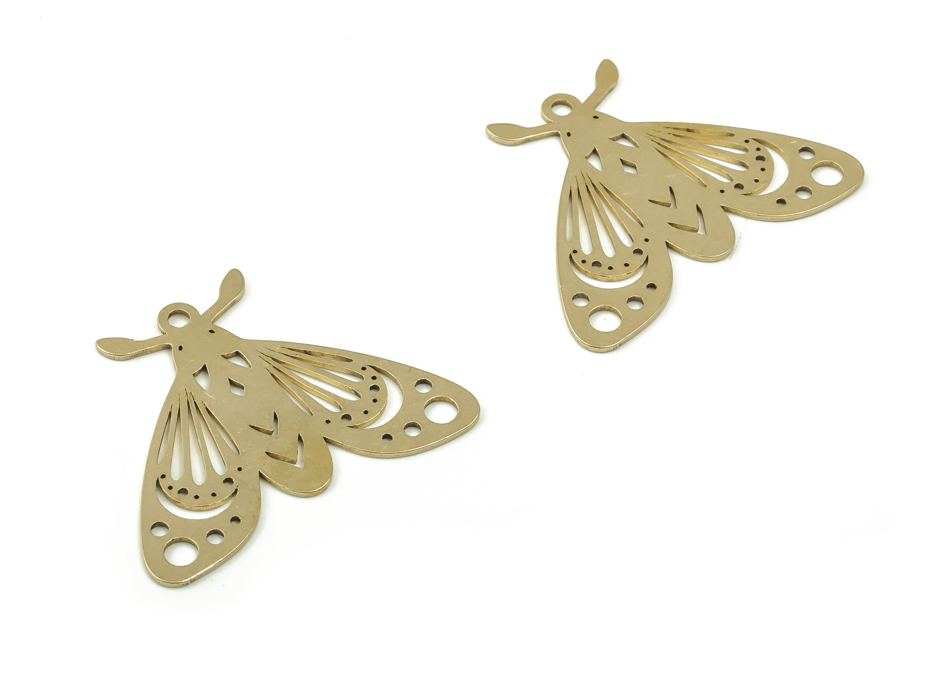 Brass Moth Earring Charms - Raw Brass Moon Pattern Pendant - Jewelry Making Supplies - 34.76x27.24x0.74mm - PPA0141 - DOMEDBAZAAR