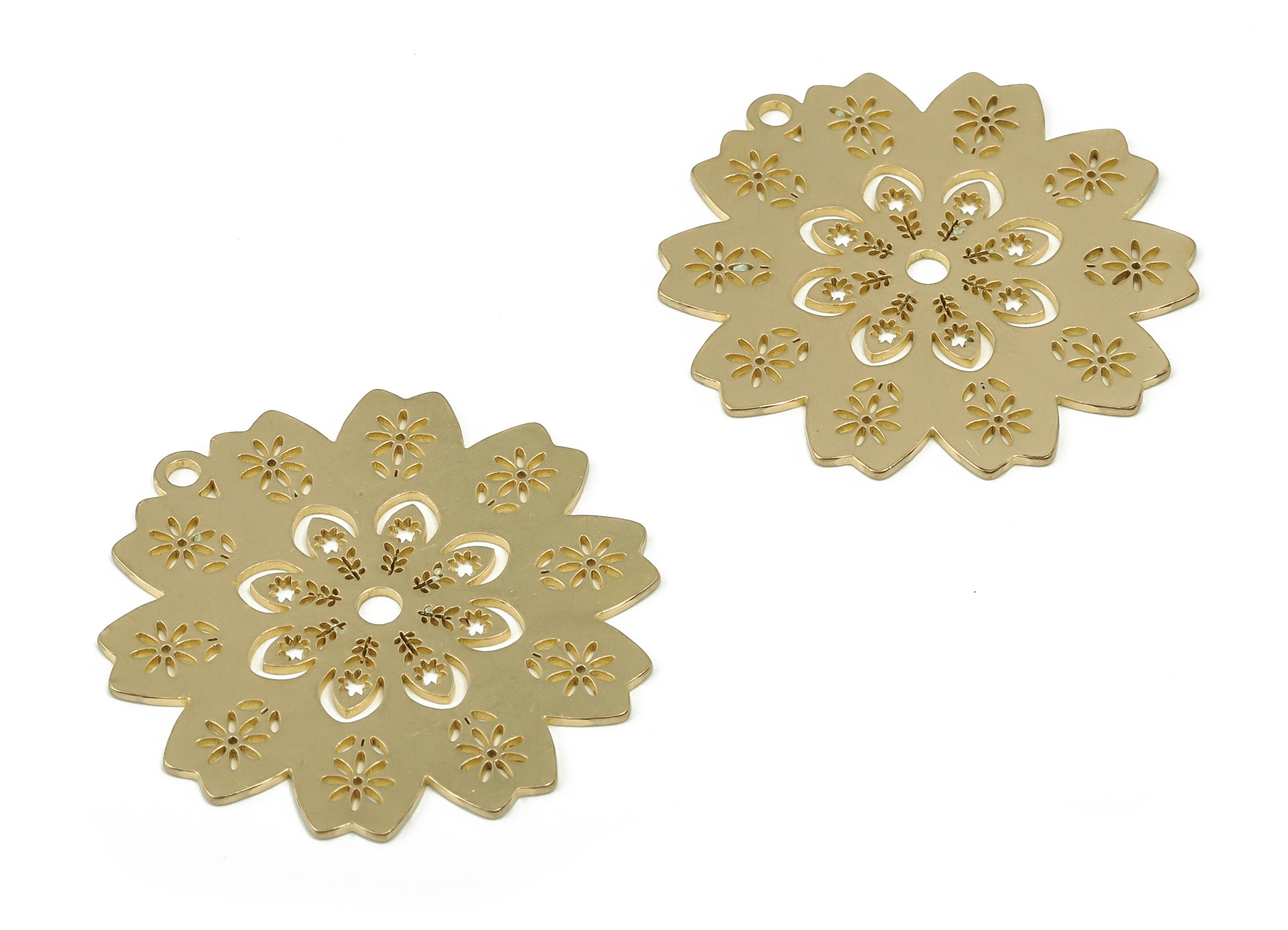 Raw Brass Flower Connector Charm - Brass Filigree Flower Charms - Filigree Findings - Jewelry Making Supplies -35.92x34.68x0.74mm- PPA0111 - DOMEDBAZAAR