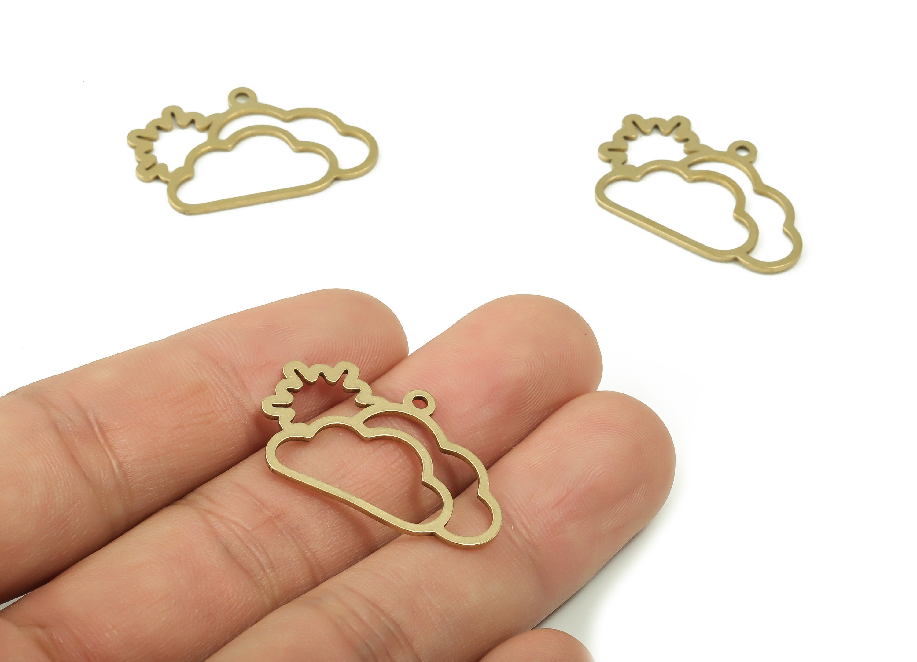 Brass Cloud Earring Charms - Raw Brass Sun Pendant - DIY Jewelry Making Supplies - 29.95x18.89x1.06mm - PPZ0042 - DOMEDBAZAAR