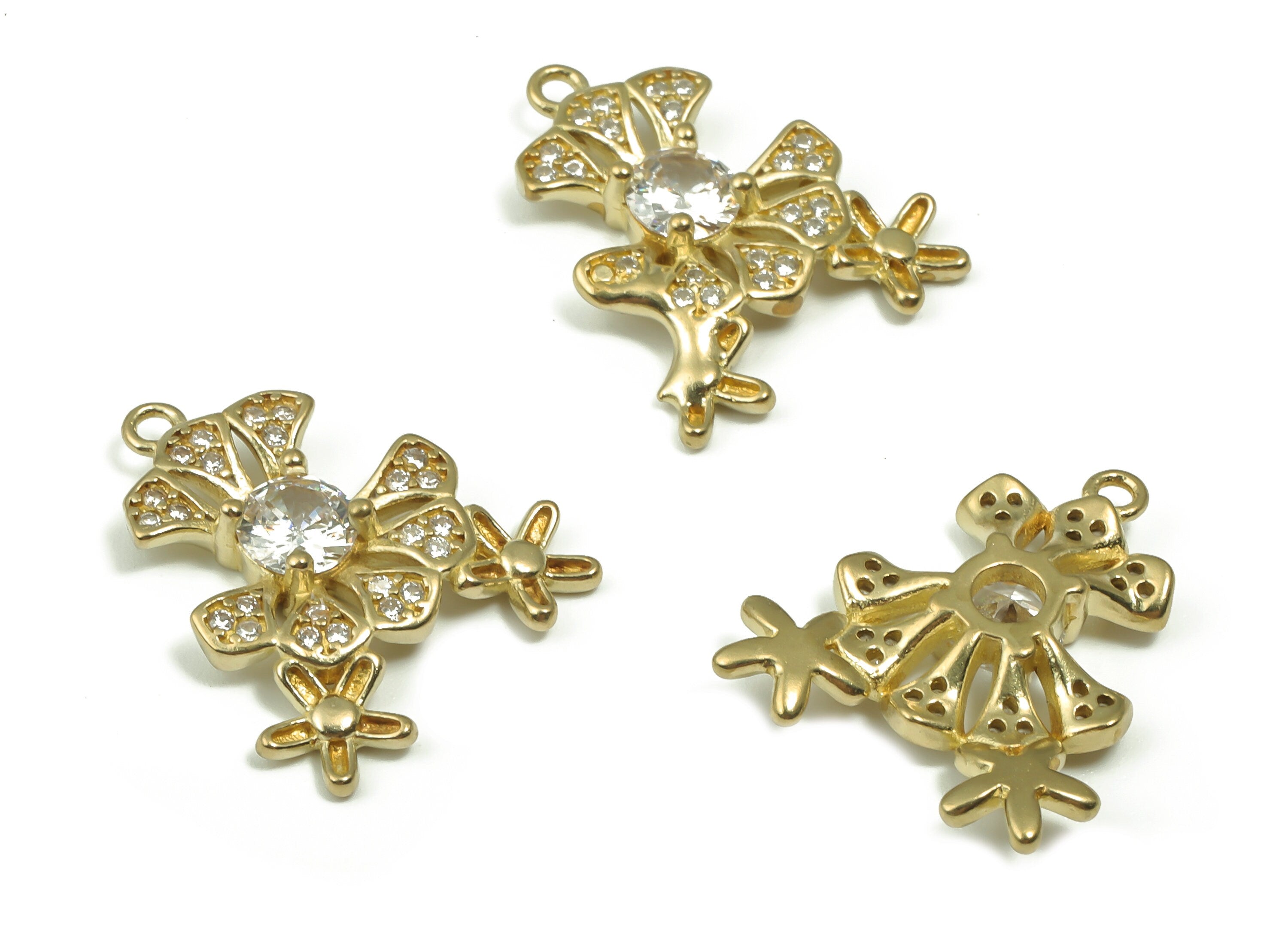 Raw Brass Daisy Flower Charm – Zircon Flower Earrings Charm – Flower Necklace Pendant - Jewelry Making Supplies -19.9x17.57x3.76mm - PP4876 - DOMEDBAZAAR