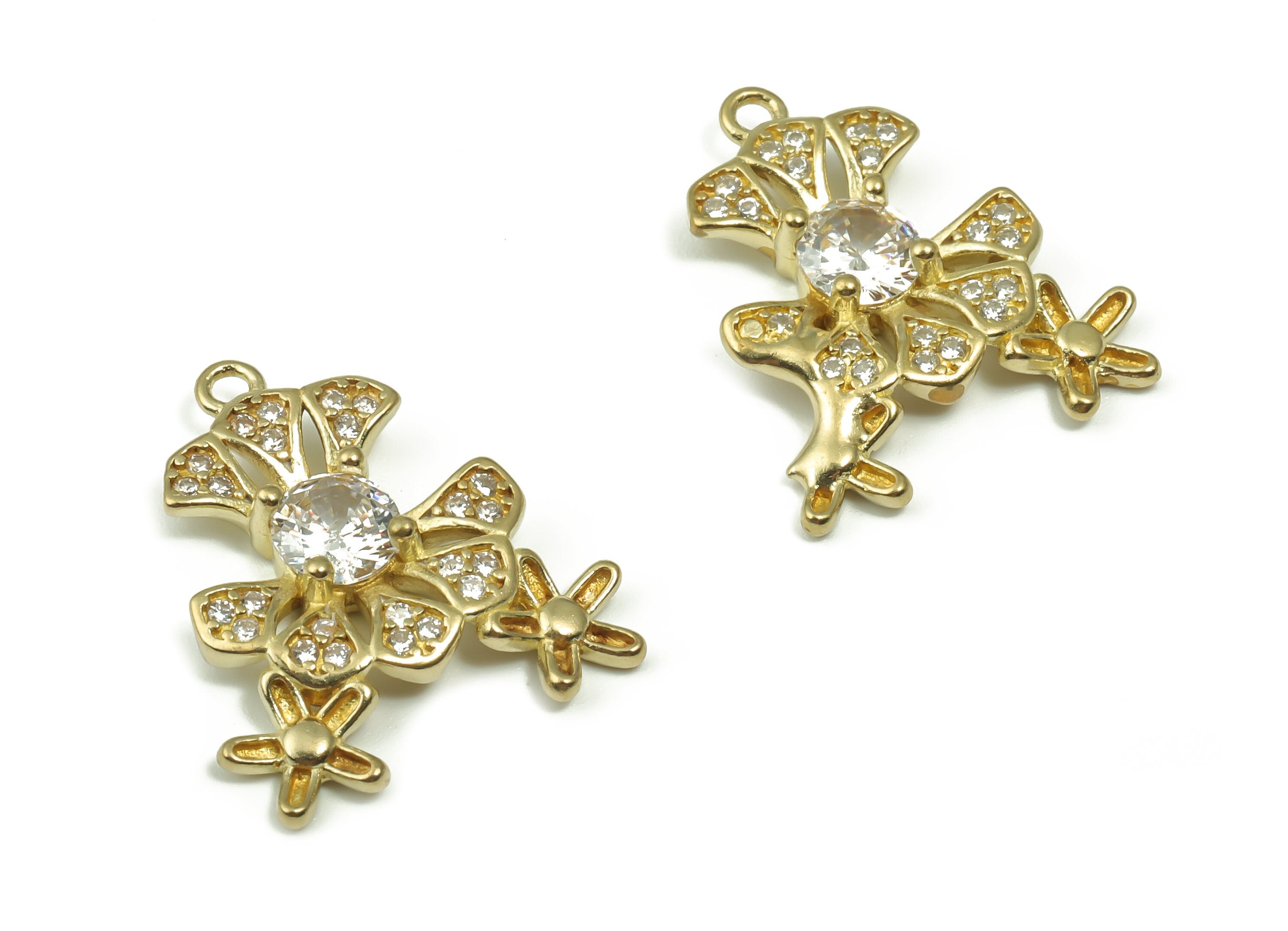 Raw Brass Daisy Flower Charm – Zircon Flower Earrings Charm – Flower Necklace Pendant - Jewelry Making Supplies -19.9x17.57x3.76mm - PP4876 - DOMEDBAZAAR