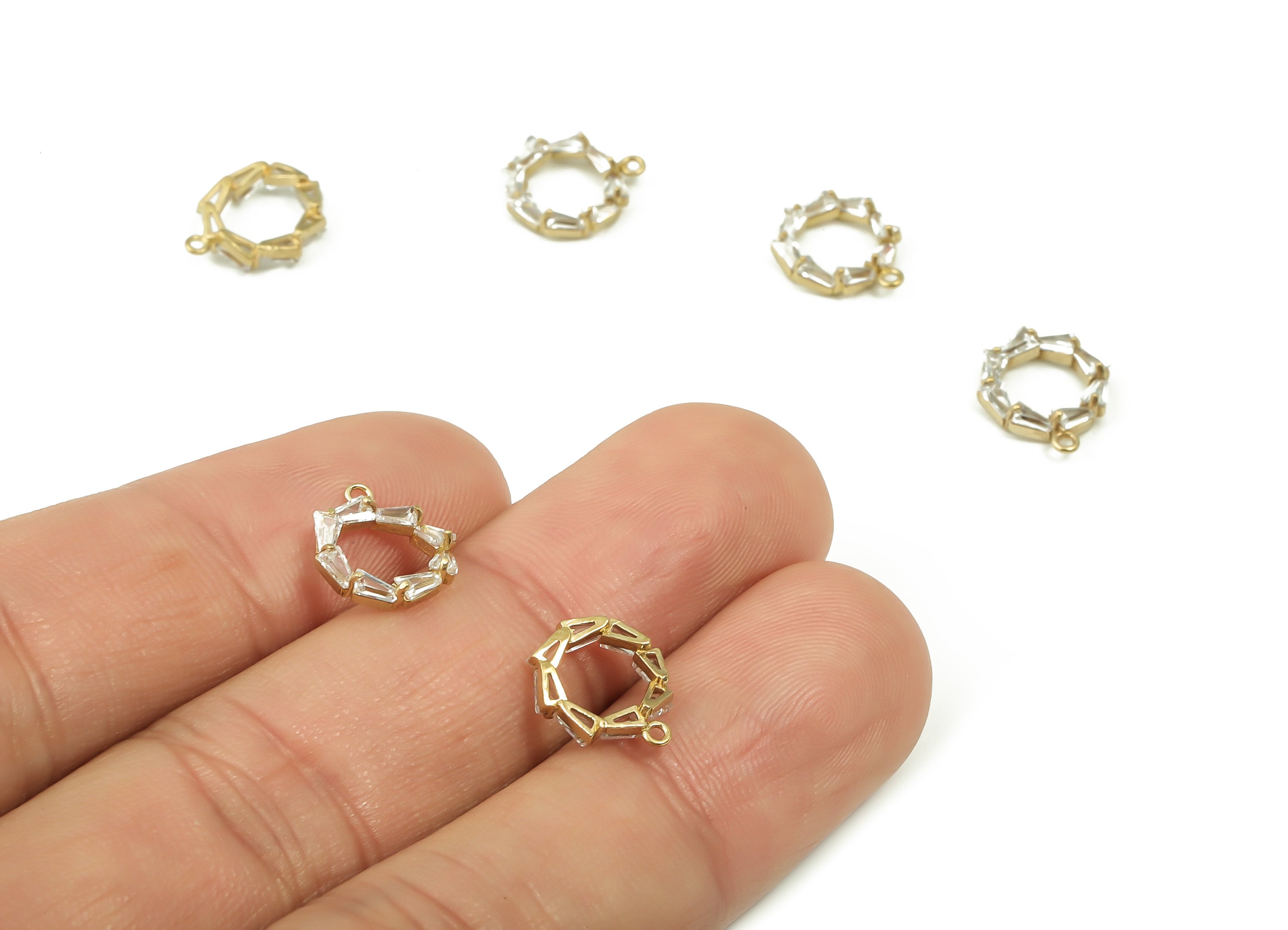 Brass Round Earring Charms With Zircons - Raw Brass Circle Pendant - Jewelry Making Supplies - 11.84x10.05x2.8mm - PP4854 - DOMEDBAZAAR