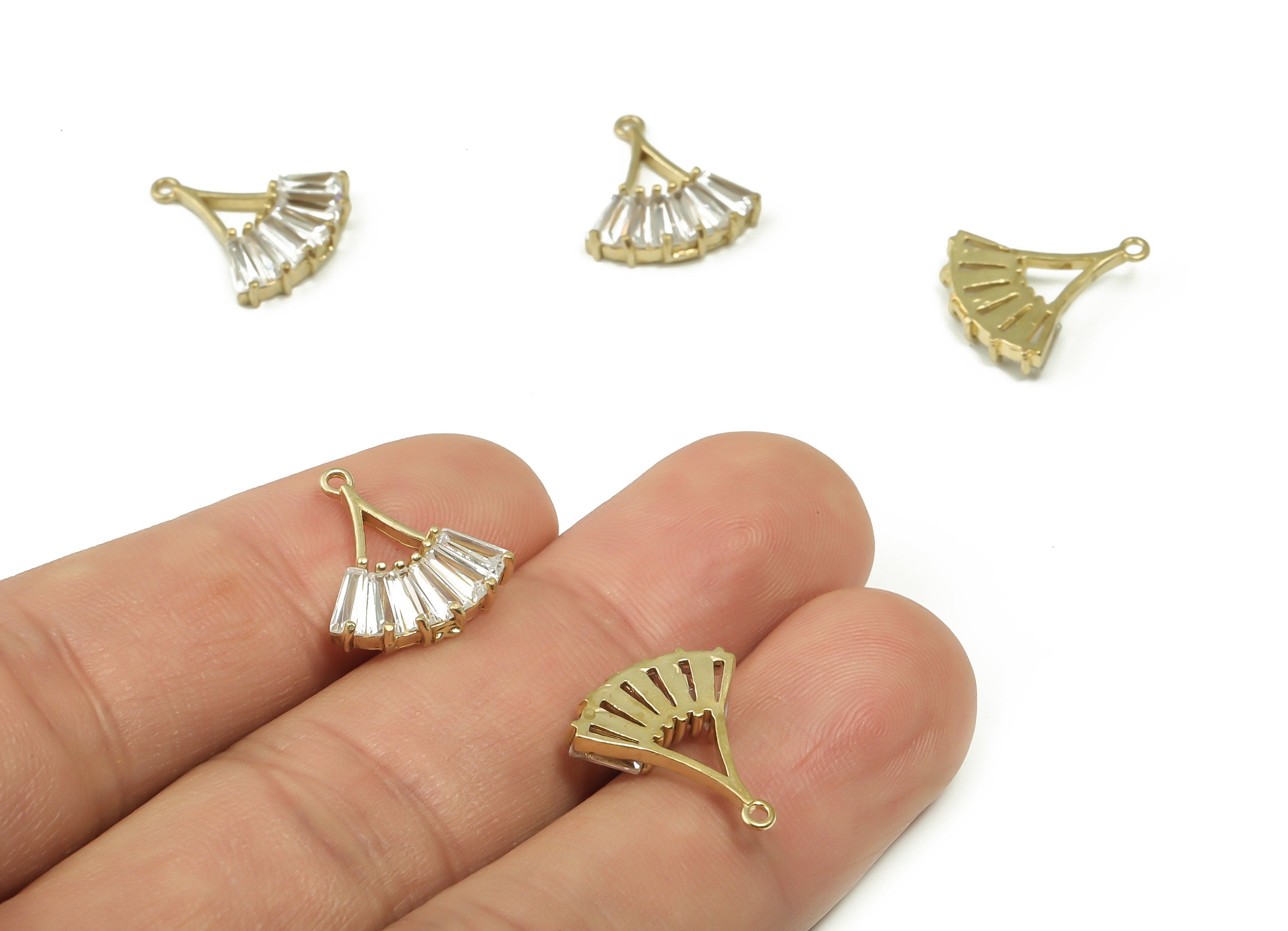 Raw Brass Fan Charms - Brass CZ Pave Zircon Fan Pendant - Fan Earring Charms – DIY Jewelry Making Supplies - 16.15x14.28x2.96mm- PP4855 - DOMEDBAZAAR