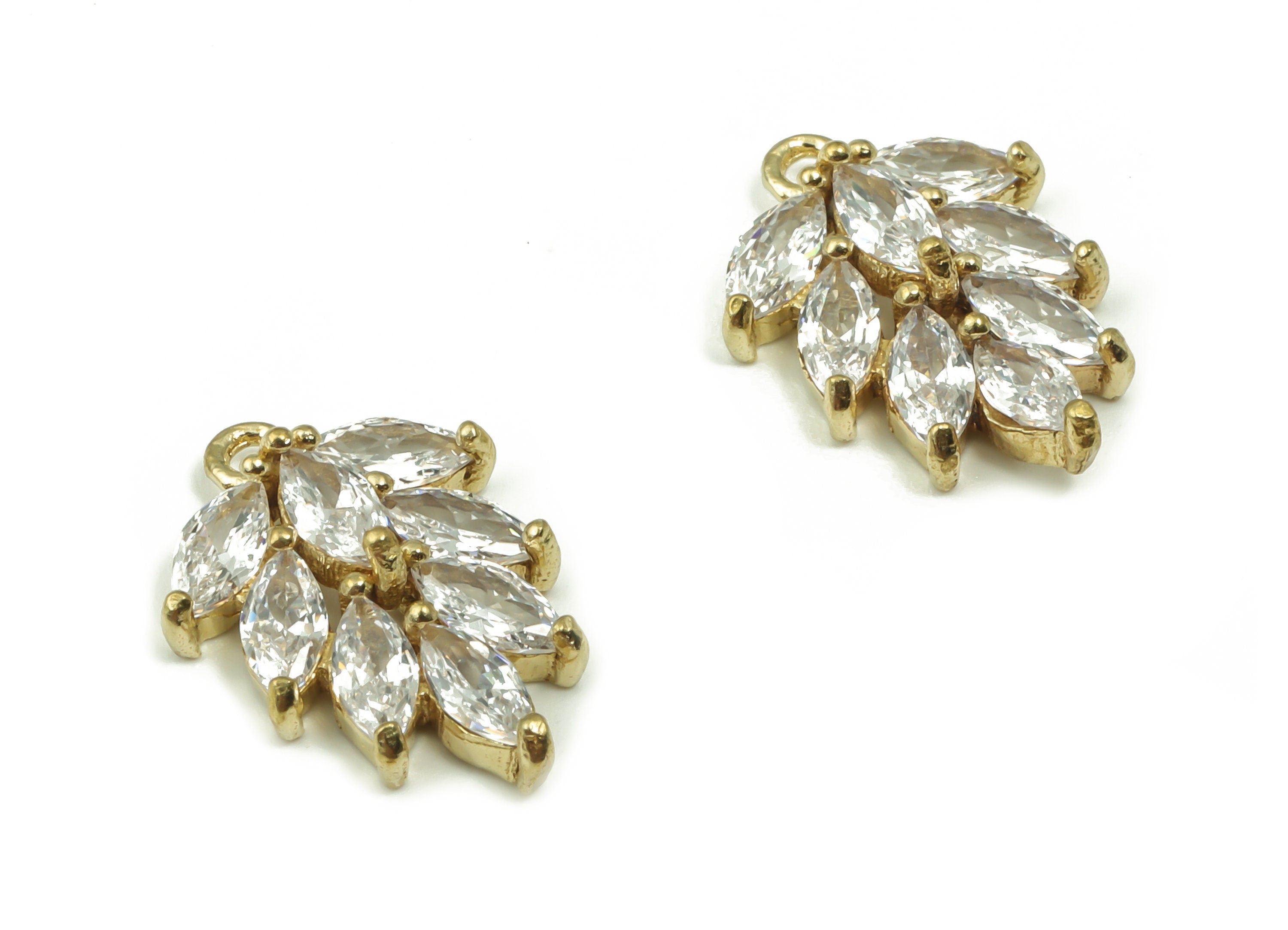 Raw Brass Leaves Earrings Charm - Zircon Pave Leaf Charm Pendant - Gift for Her - Jewelry Making Findings -15.1x11.4x4.08mm- PP4859 - DOMEDBAZAAR