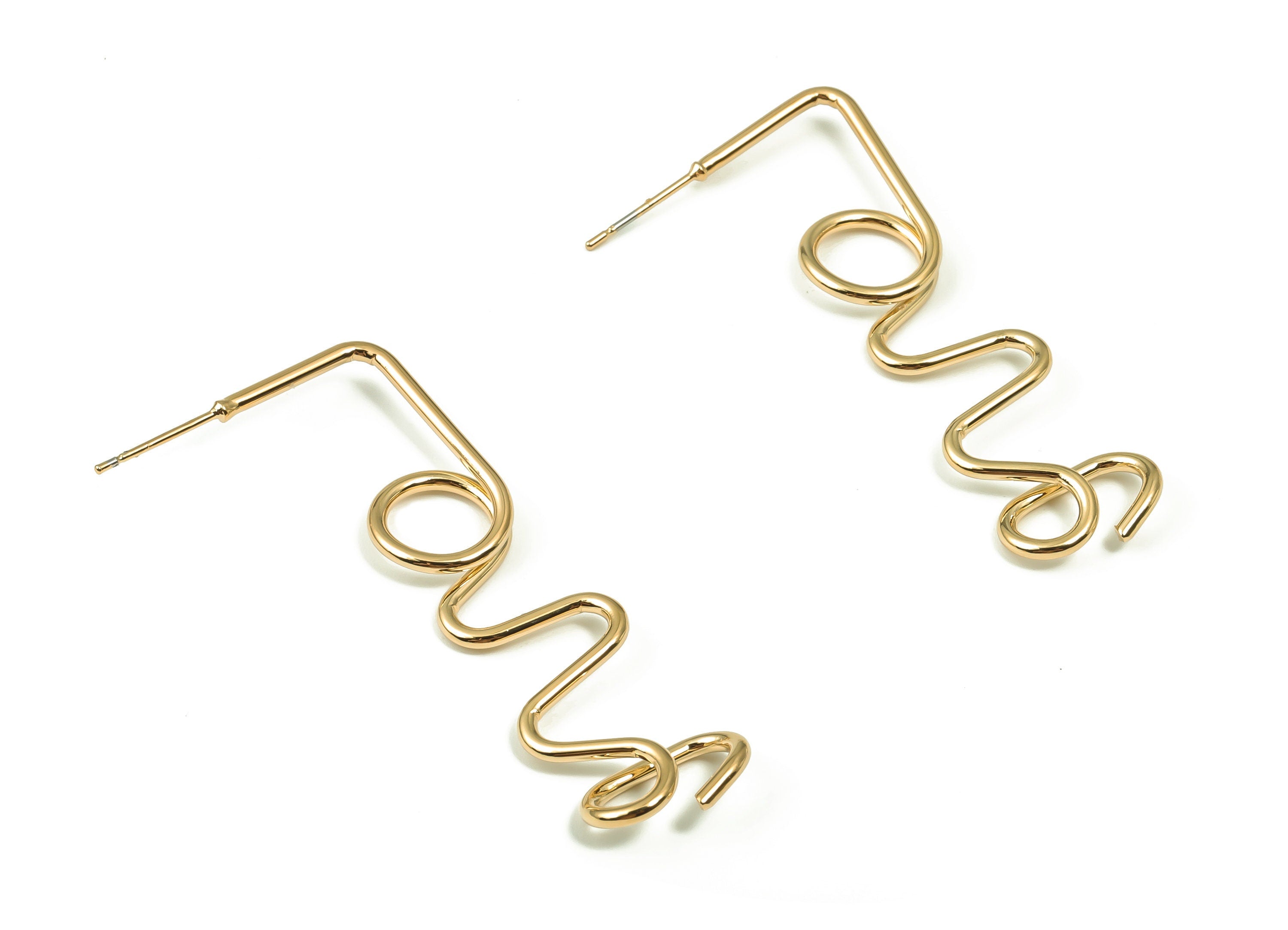 Brass Love Earring Post - Gold Wires Stud - 316 Surgical Stainless Steel Stud - 18k Real Gold Plated Brass - 51.69x13.88x2.93mm - RGP4150 - DOMEDBAZAAR