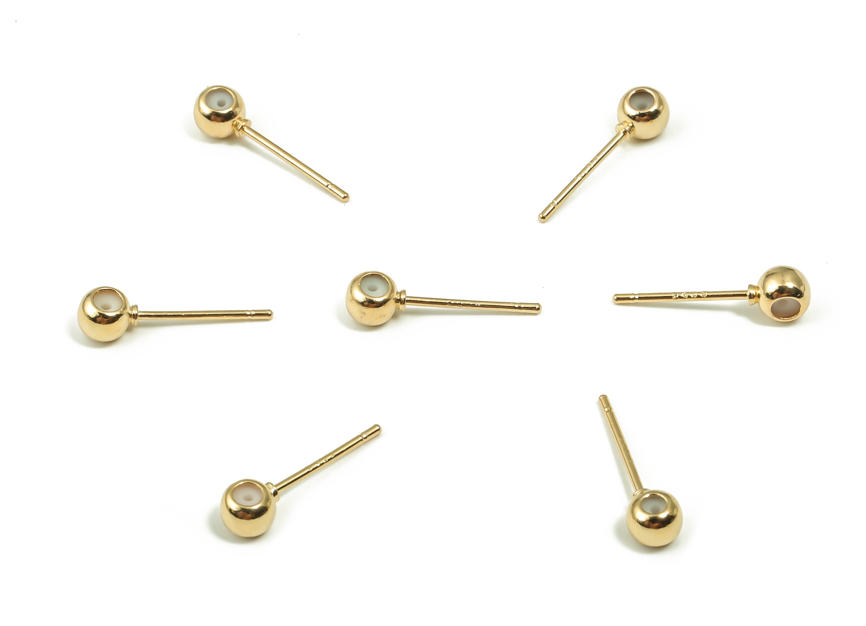 Brass Earring with Ball Pad Studs - Gold Ball Ear Posts - 925 Imitation Silver Needle - 18K Real Gold Plated Brass - 4.3x4.3x3.4mm - RGP4166 - DOMEDBAZAAR