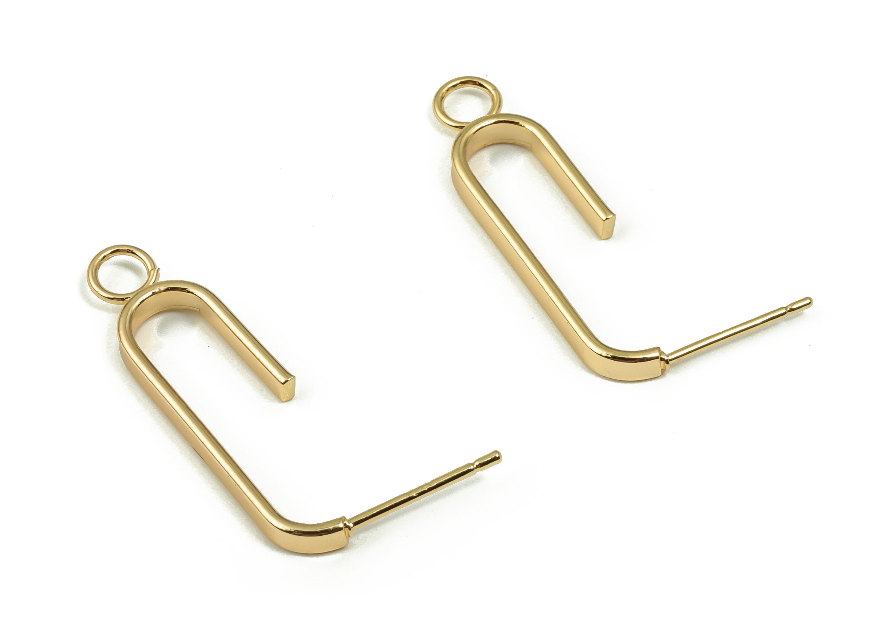 Brass Geometric Earring Post - Gold Geometric Stud - 18K Real Gold Plated Brass - 925 Imitation Silver Needle - 29.96x7.66x1mm - RGP4151 - DOMEDBAZAAR