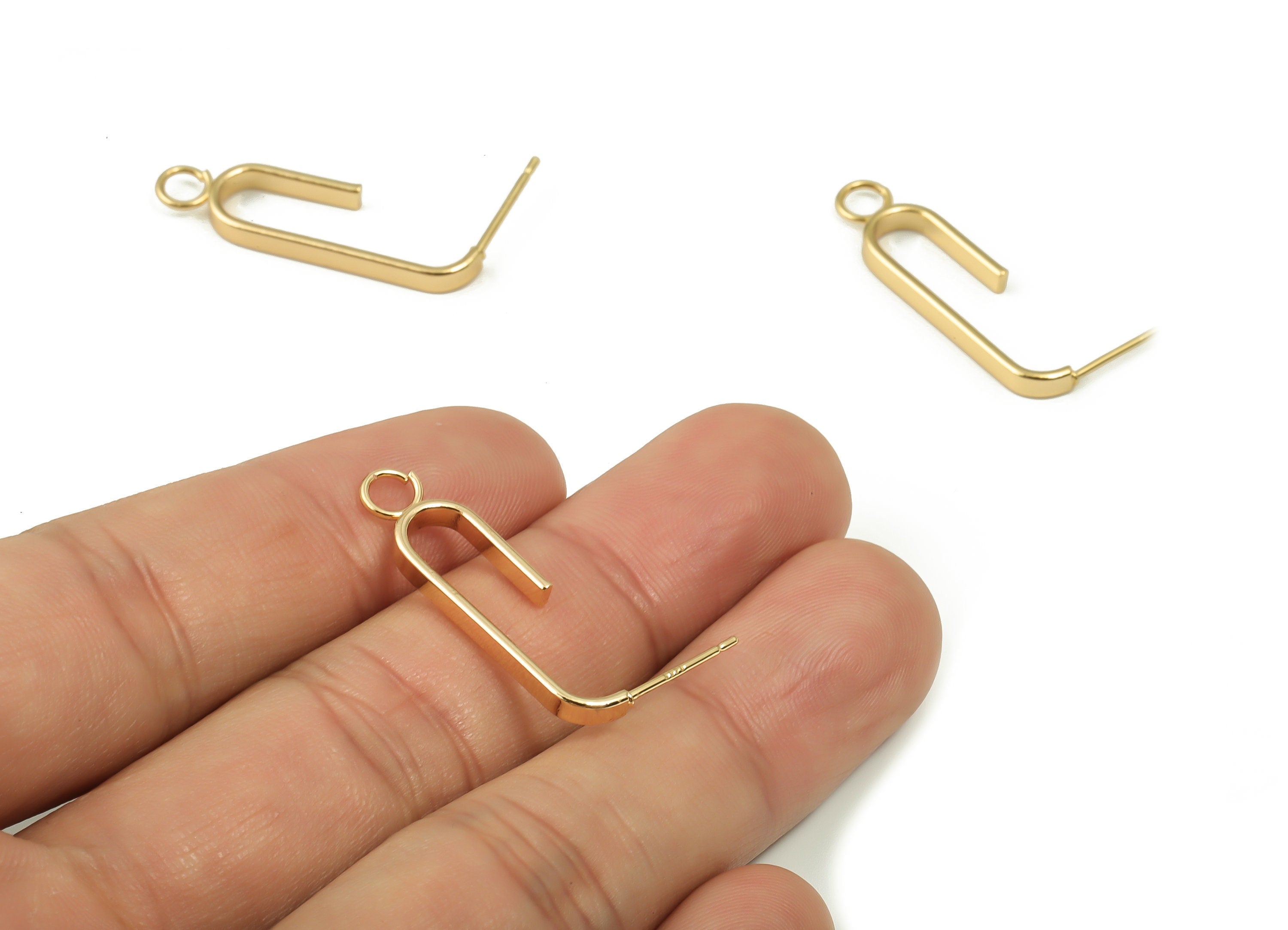 Brass Geometric Earring Post - Gold Geometric Stud - 18K Real Gold Plated Brass - 925 Imitation Silver Needle - 29.96x7.66x1mm - RGP4151 - DOMEDBAZAAR