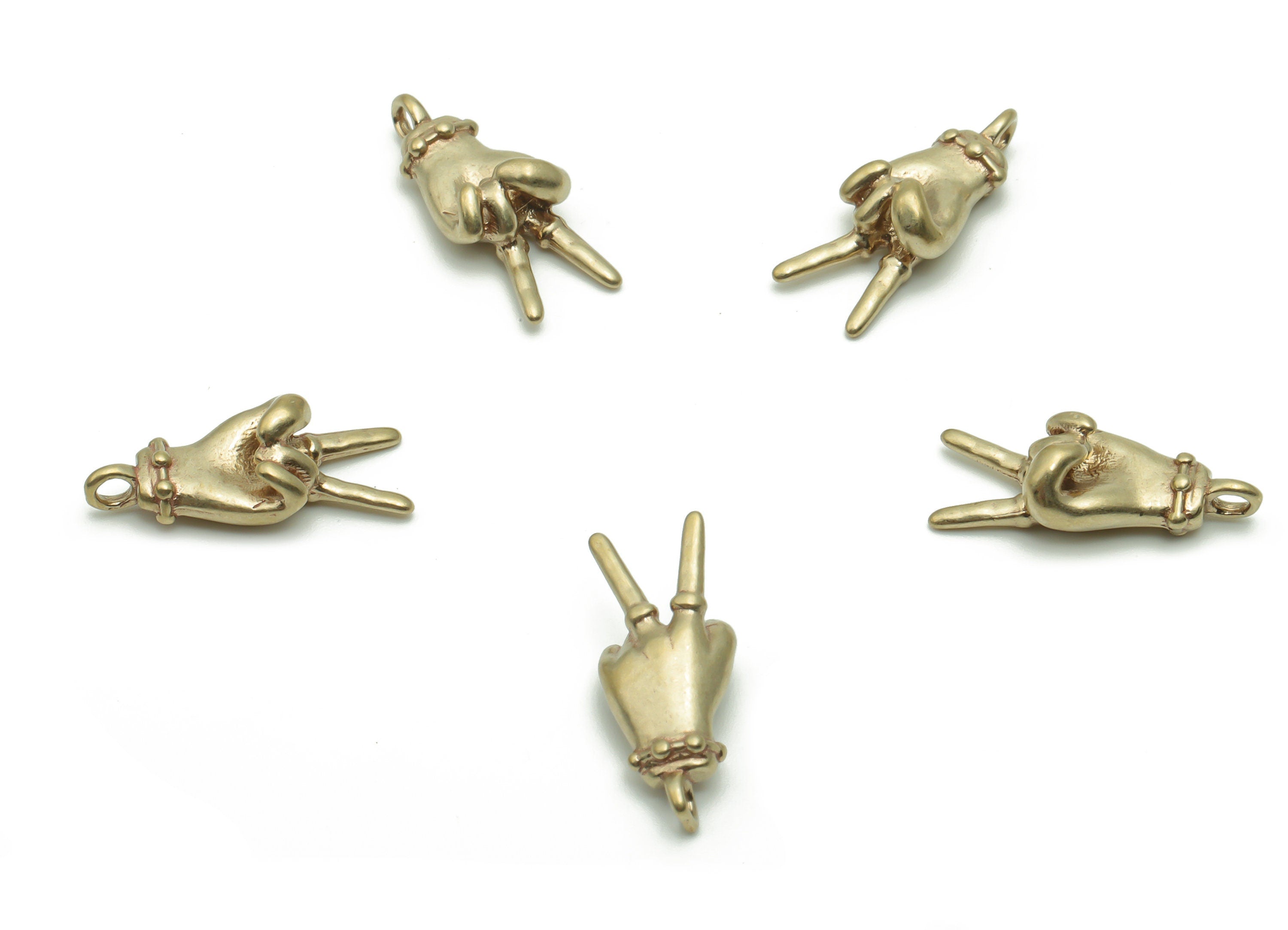 Brass Hand Sign Earring Charms - Raw Brass Hand Yeah Victory Pendant - Jewelry Making Supplies - 16.62x6.67x2.81mm - PP4938 - DOMEDBAZAAR
