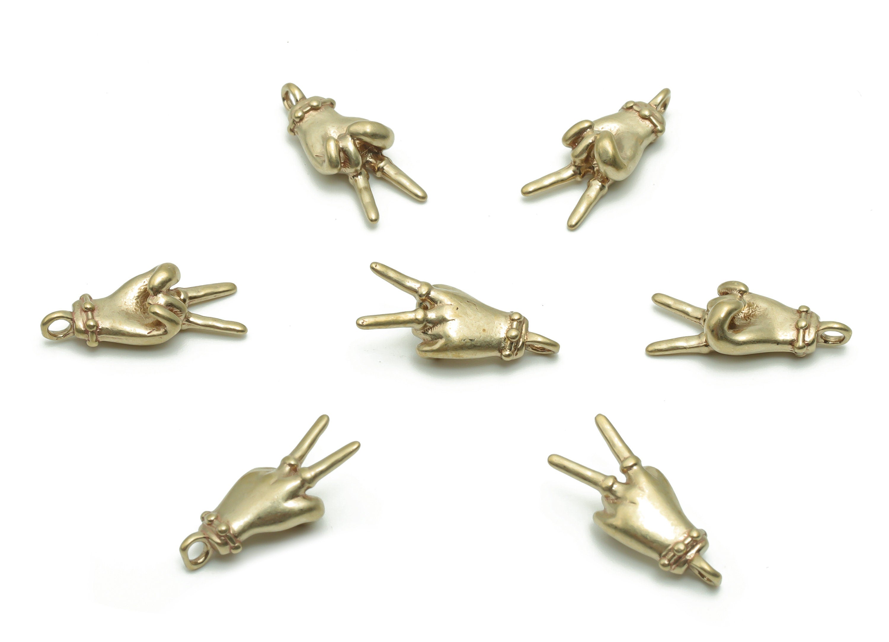 Brass Hand Sign Earring Charms - Raw Brass Hand Yeah Victory Pendant - Jewelry Making Supplies - 16.62x6.67x2.81mm - PP4938 - DOMEDBAZAAR