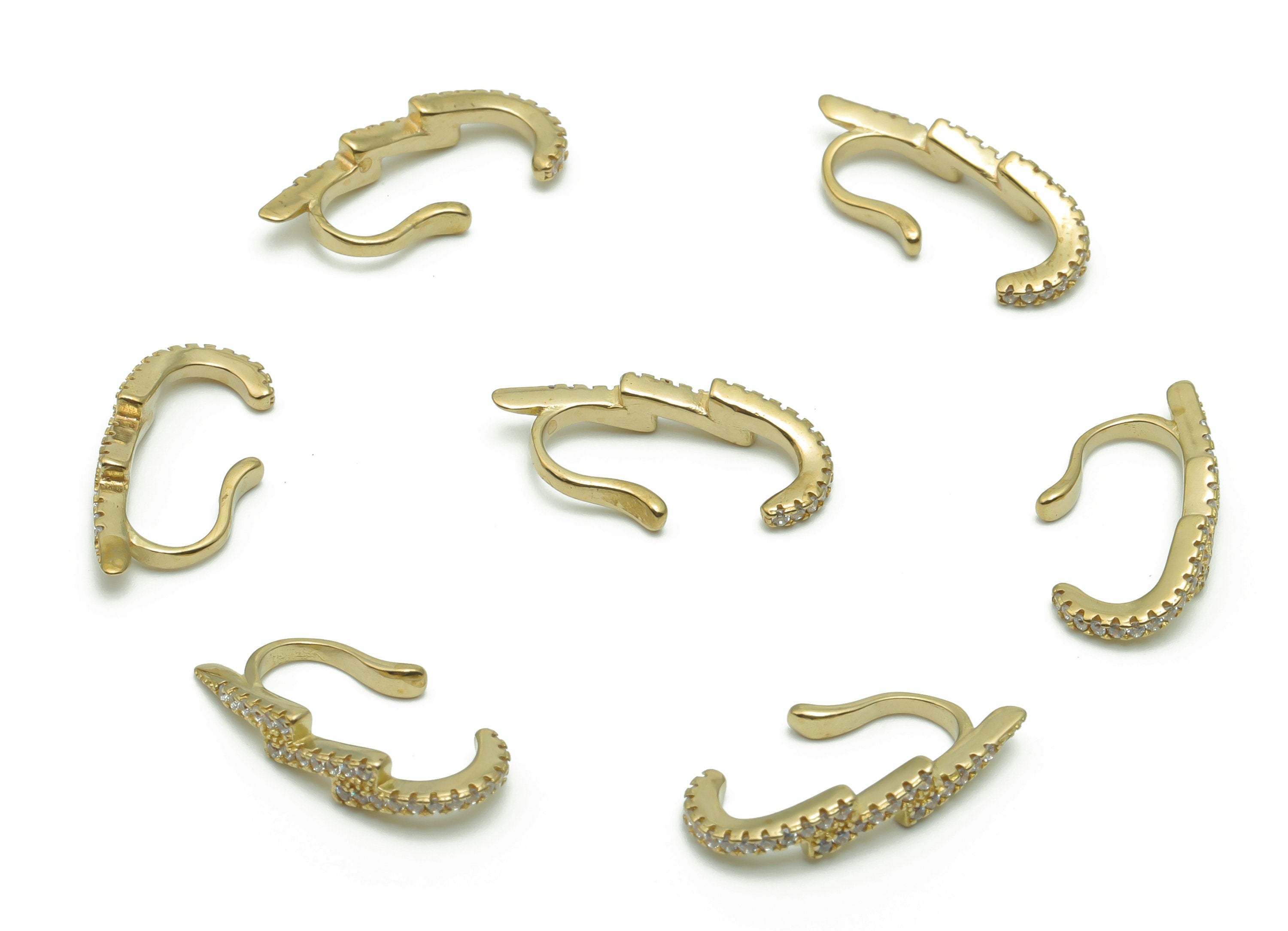 Brass Lightning Earcuff With Zircons - Raw Brass Earring Earcuff  - Earrings Finding - Jewellery Supplies - 19.94x8.39x2.02mm - PP4947 - DOMEDBAZAAR