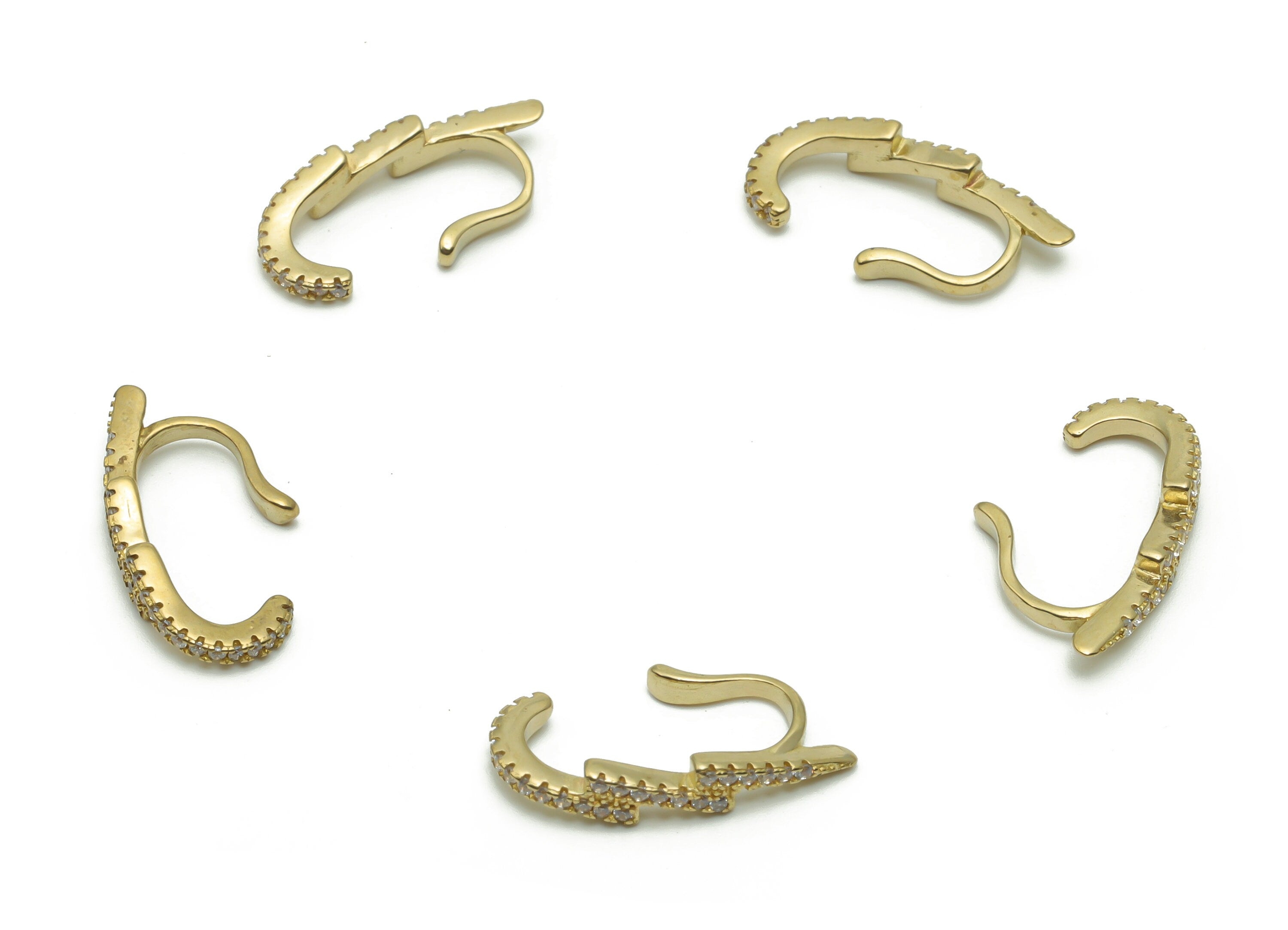 Brass Lightning Earring Earcuff With Zircons - Raw Brass Earring Earcuff - Earrings Finding - Jewellery Supplies - 19.9x9.68x1.98mm - PP4940 - DOMEDBAZAAR