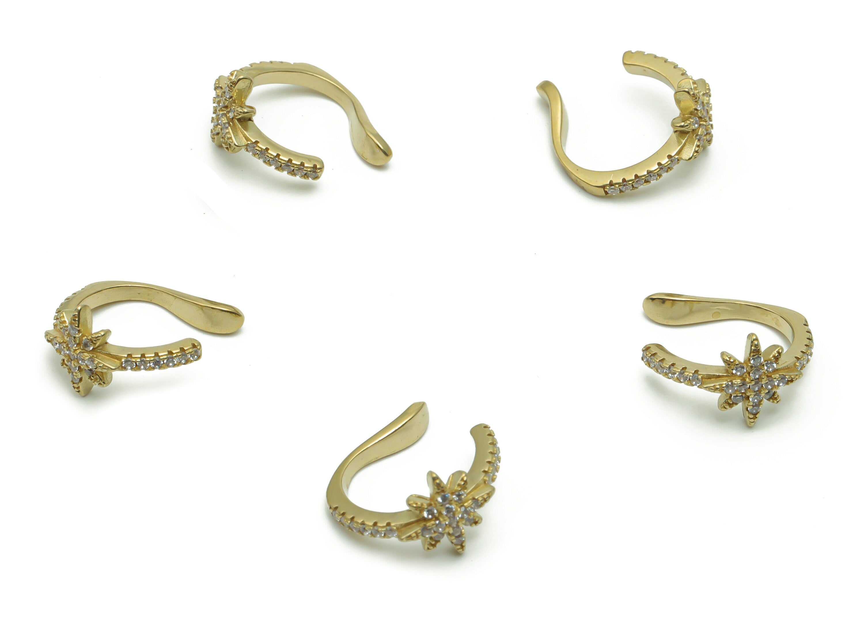 Brass Planet Earring Earcuff With Zircons - Raw Brass Star Earring Earcuff - Earrings Finding - Jewellery Supplies - 16.4x11.8x1.9mm -PP4949 - DOMEDBAZAAR