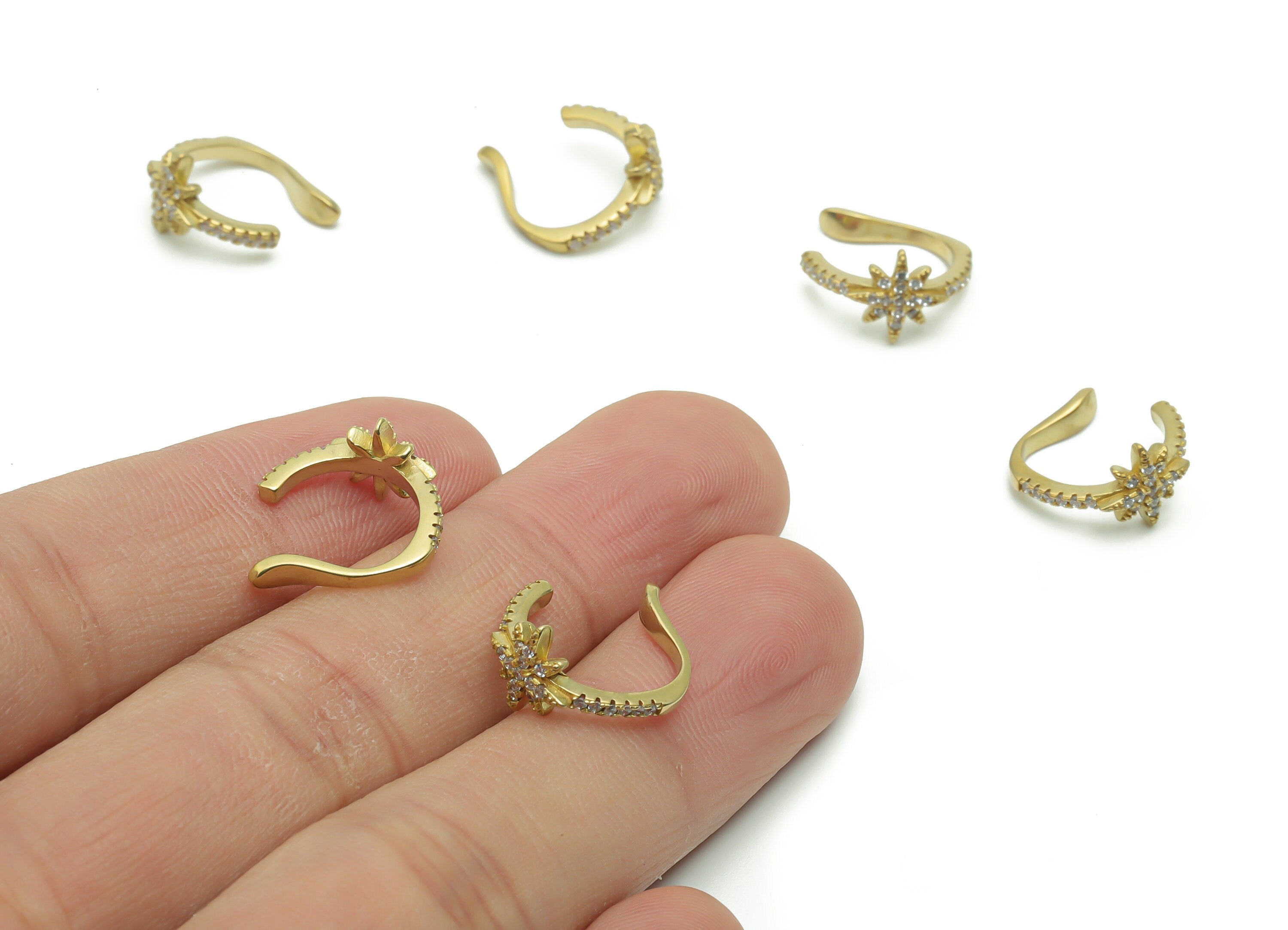 Brass Planet Earring Earcuff With Zircons - Raw Brass Star Earring Earcuff - Earrings Finding - Jewellery Supplies - 16.4x11.8x1.9mm -PP4949 - DOMEDBAZAAR