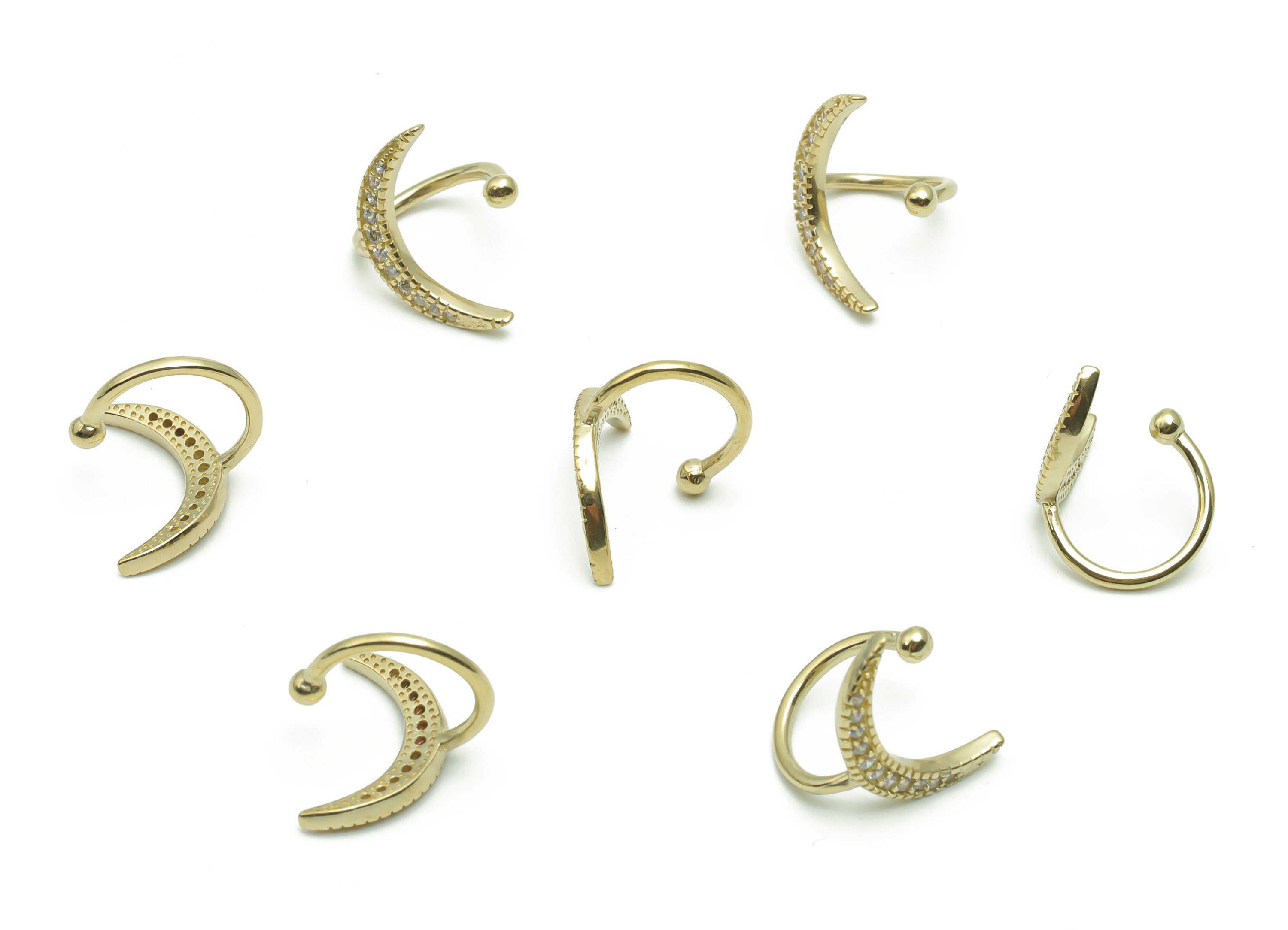 Brass Crescent Earring Cuff with Zircons - Raw Brass Moon Earring Hook- Brass Moon Earcuff - Crescent Necklace - 14.72x11.4x1.45mm -PP4943 - DOMEDBAZAAR