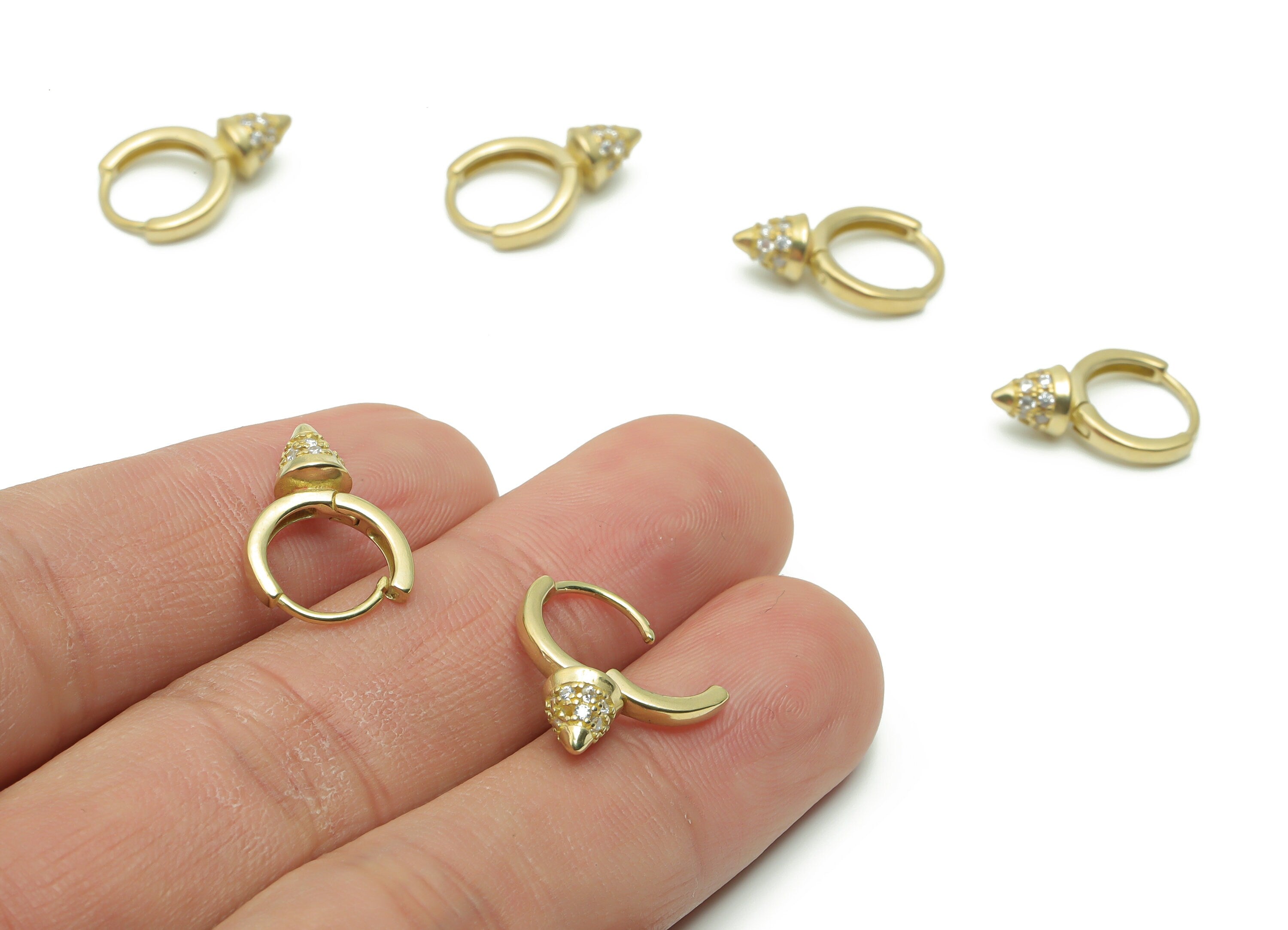 Brass Cone Round Hoop Earrings With Zircons - Brass Zircon Clap Earring – Earring Findings - Jewelry Supplies - 17.04x11.63x5.54mm - PP4967 - DOMEDBAZAAR