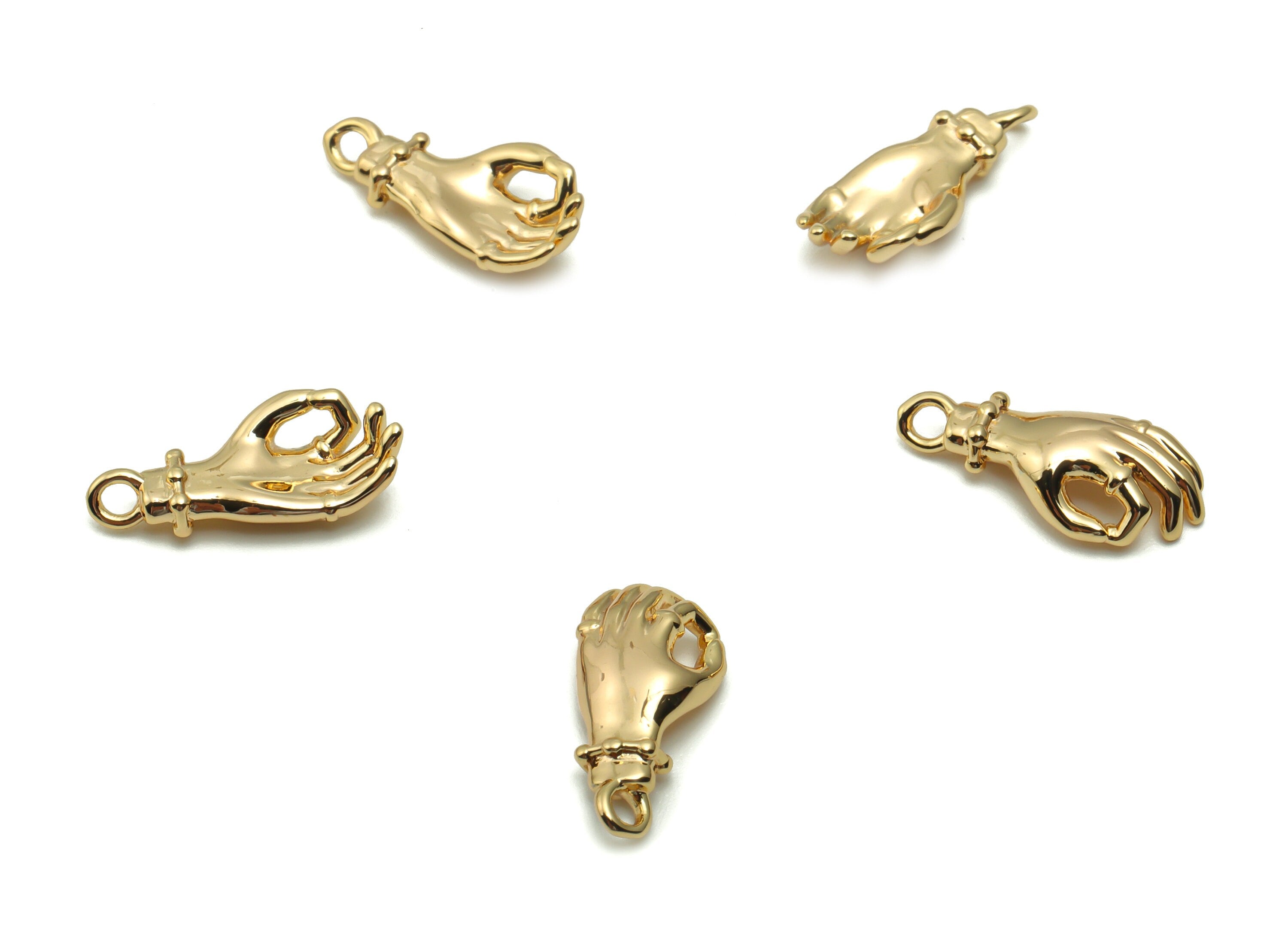 Brass Hand Sign Earring Charms - Gold Hand OK Pendant - 18K Real Gold Plated Brass - Jewelry Making Supplies - 15.74x7.1x2.81mm - RGP4175 - DOMEDBAZAAR