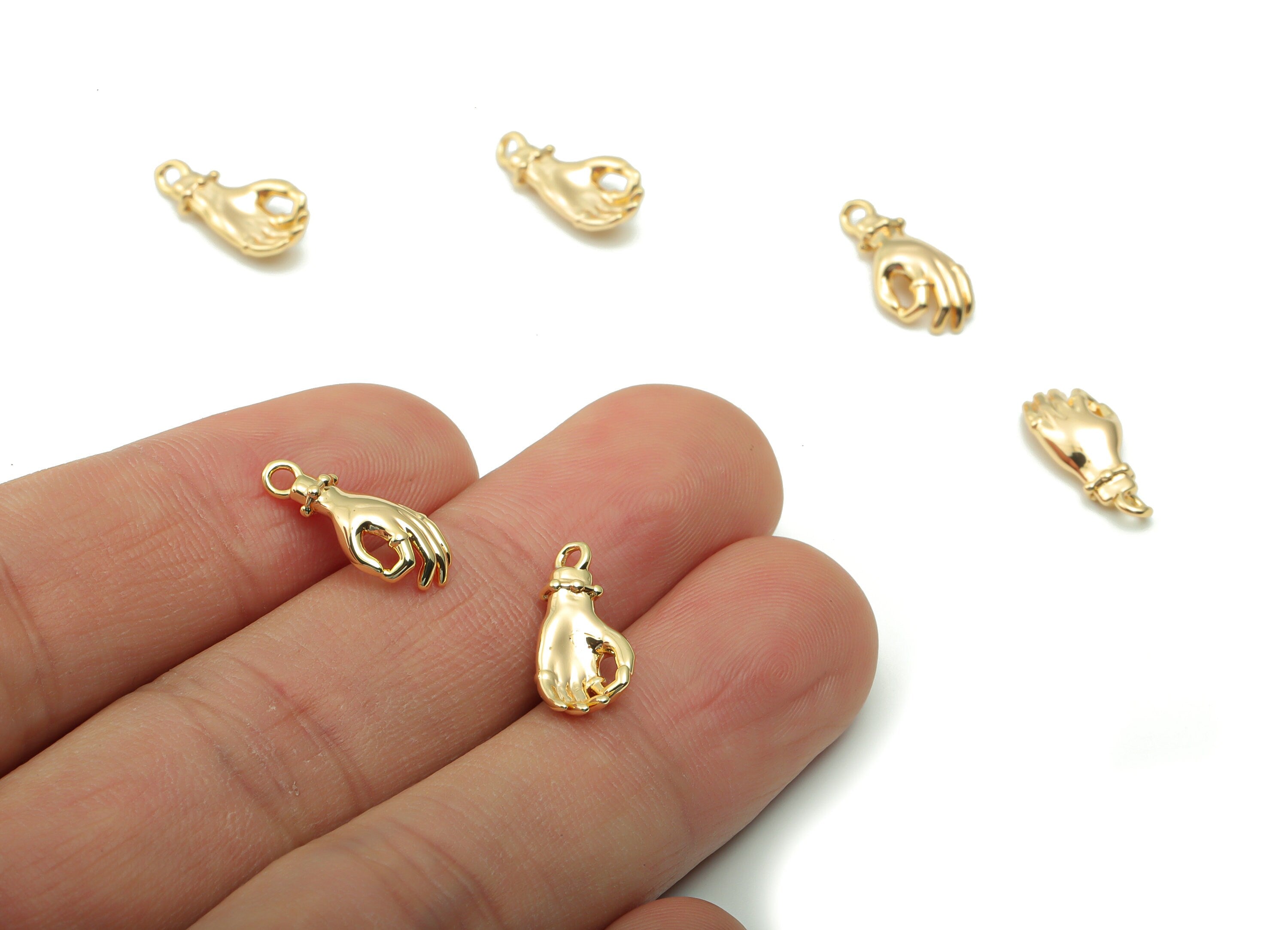 Brass Hand Sign Earring Charms - Gold Hand OK Pendant - 18K Real Gold Plated Brass - Jewelry Making Supplies - 15.74x7.1x2.81mm - RGP4175 - DOMEDBAZAAR